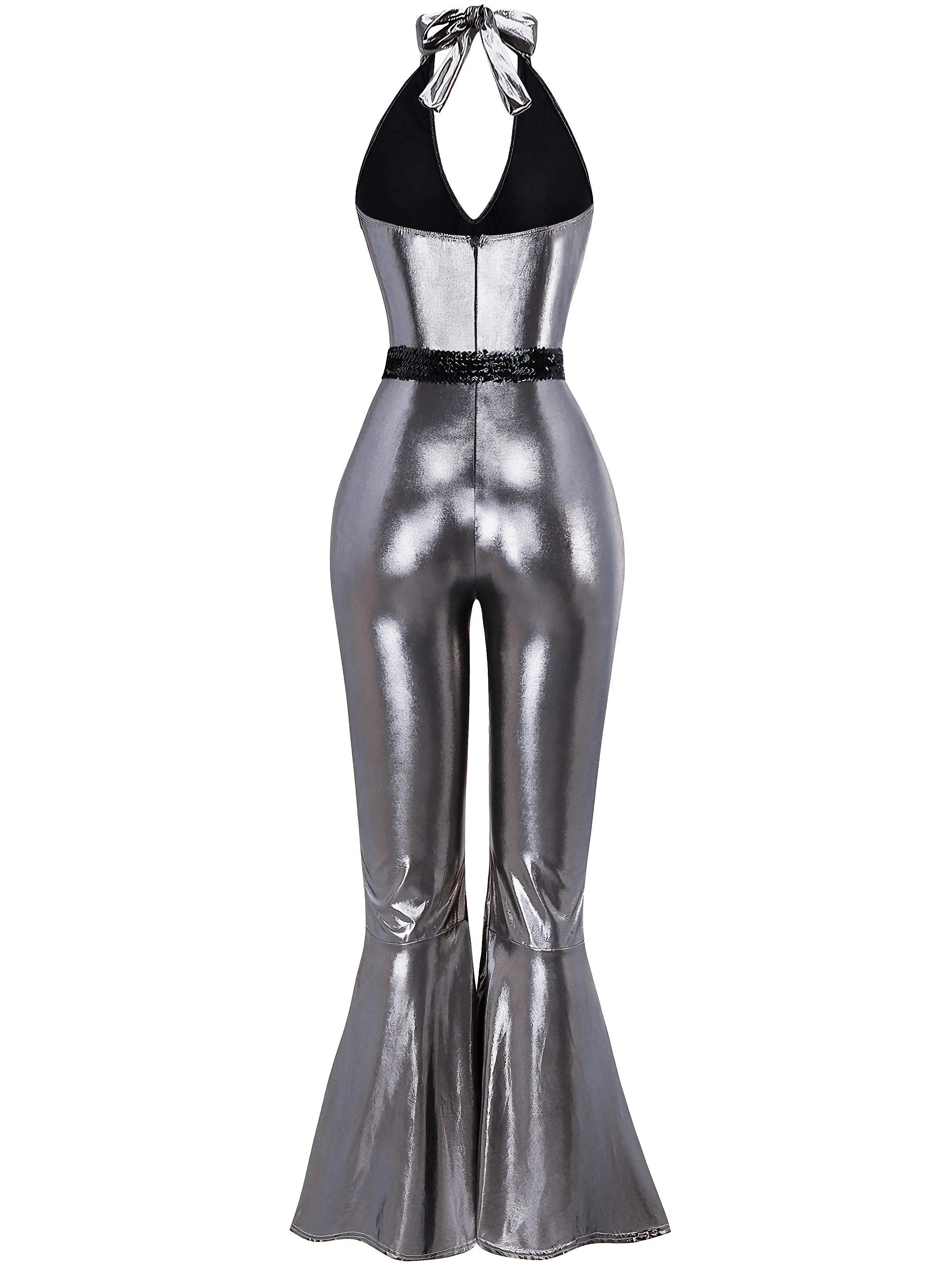 1970er Solide Metallisch Disko Halter Gürtel Jumpsuit - Image 3