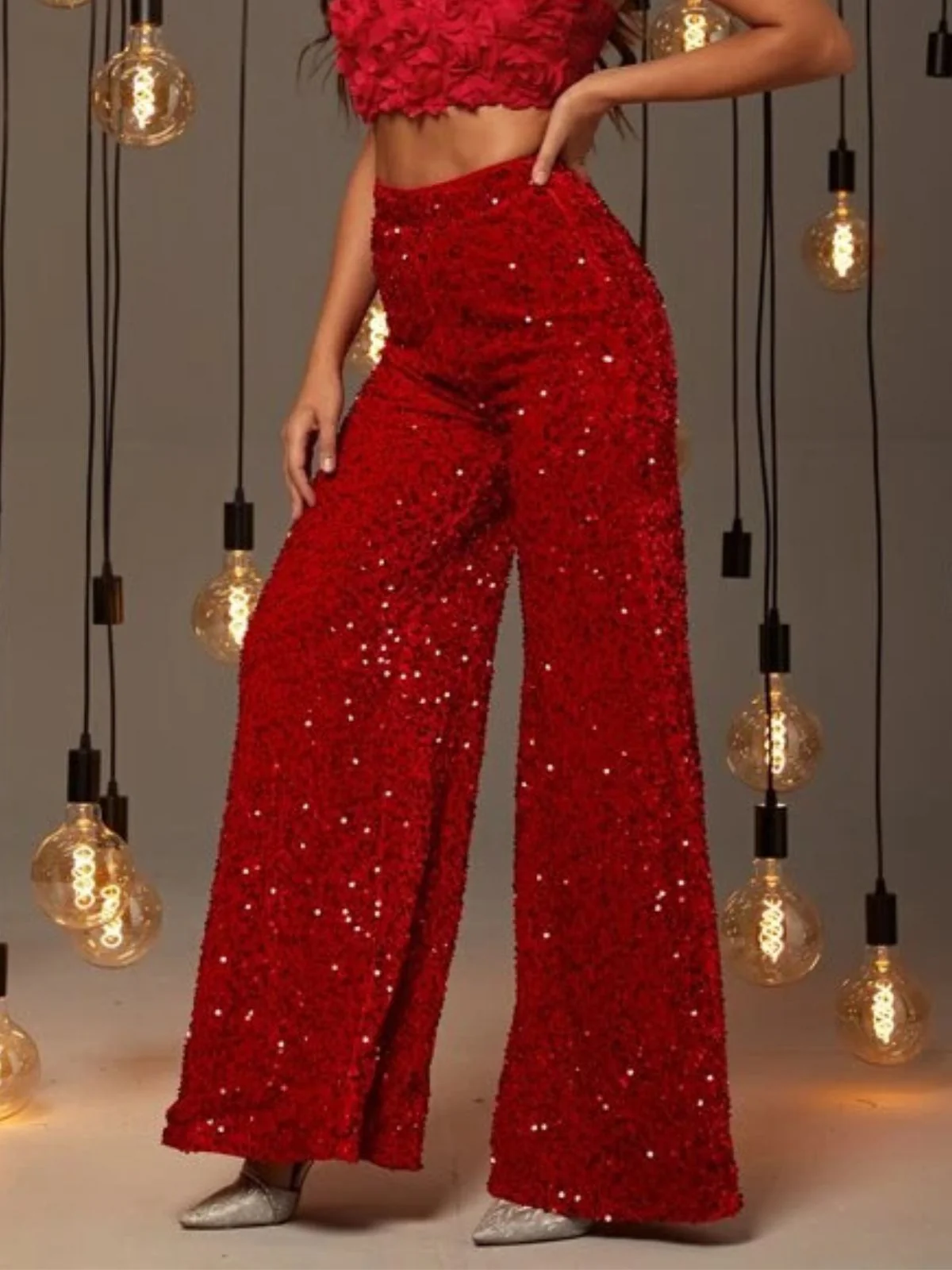 1970er Solide Pailletten Disco Weit Bein Hose - Image 7