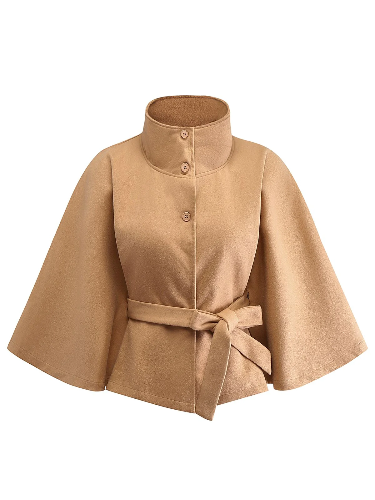 1970er Solide Rollkragen Gürtel Cape Jacke - Image 2