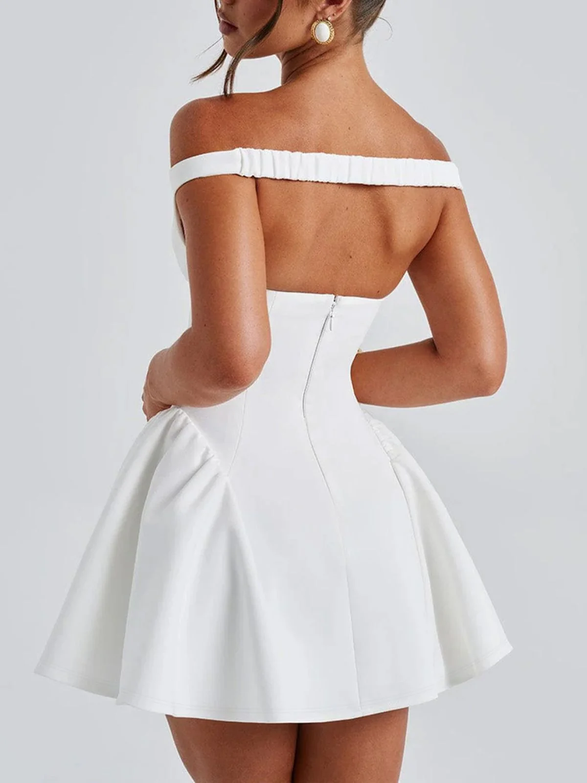 1970er Solide Schulterfrei Tief V-Ausschnitt Skater Kleid - Image 13