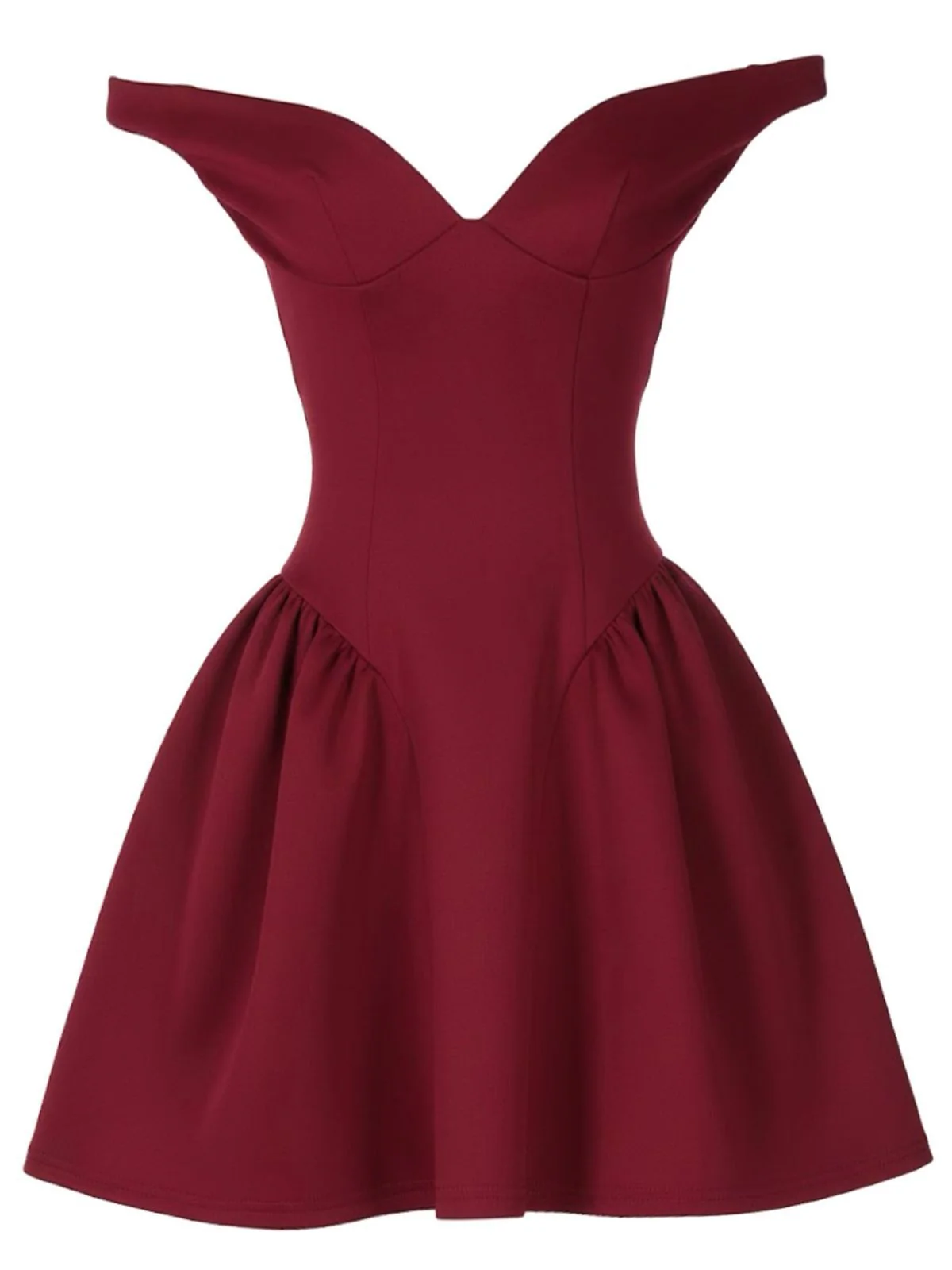 1970er Solide Schulterfrei Tief V-Ausschnitt Skater Kleid - Image 4