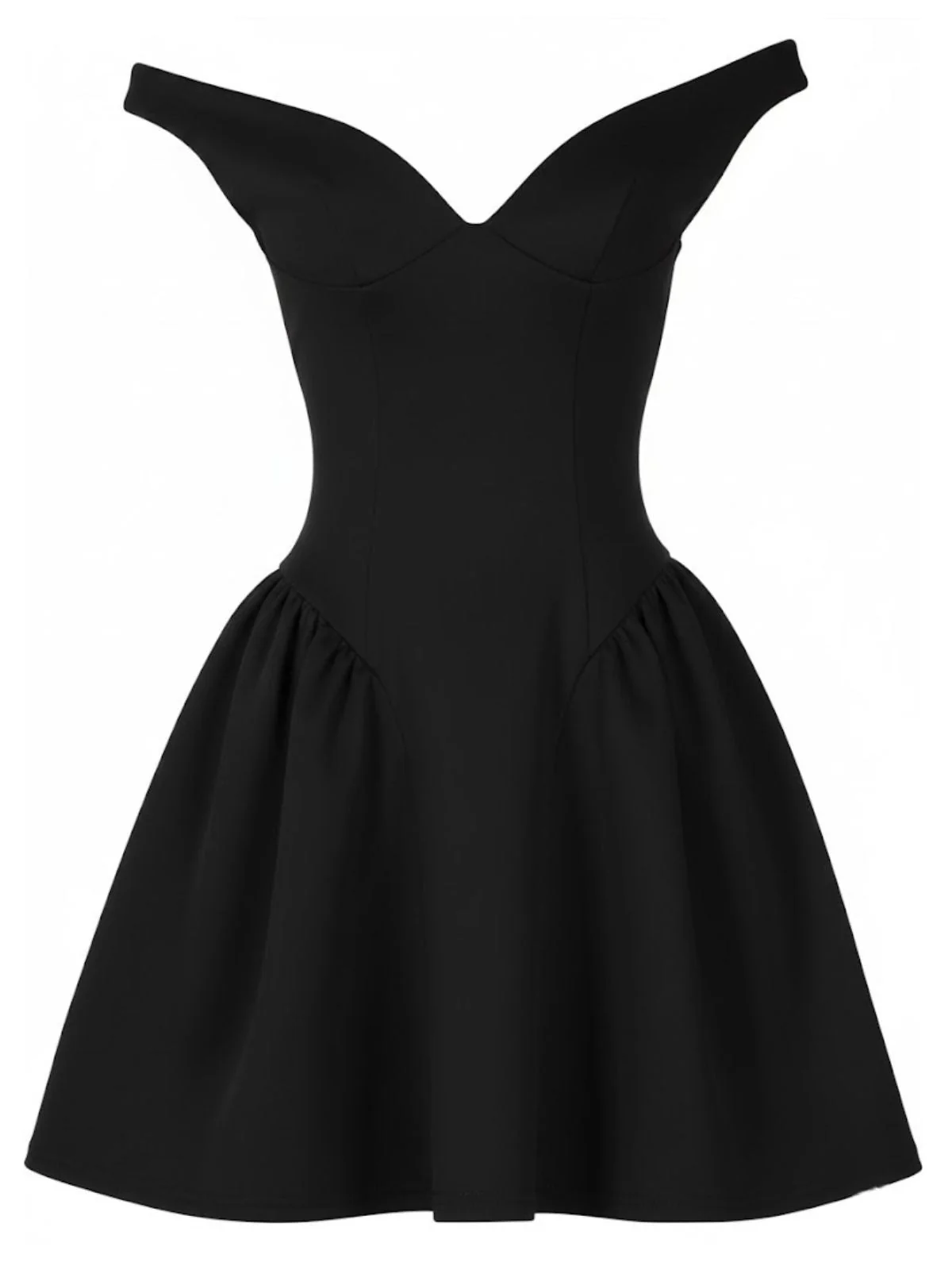 1970er Solide Schulterfrei Tief V-Ausschnitt Skater Kleid - Image 7