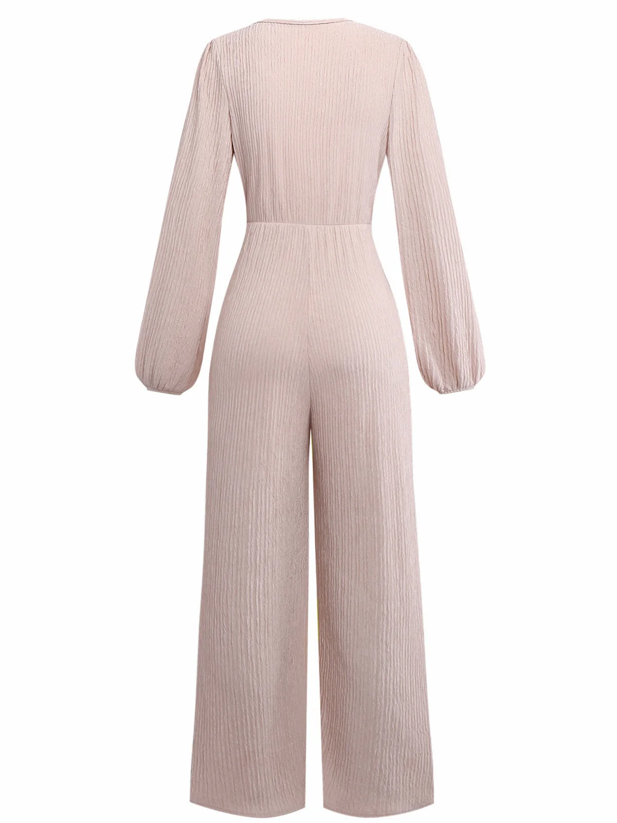 1970er Solide V-Ausschnitt Twist Langarm Jumpsuit - Image 3