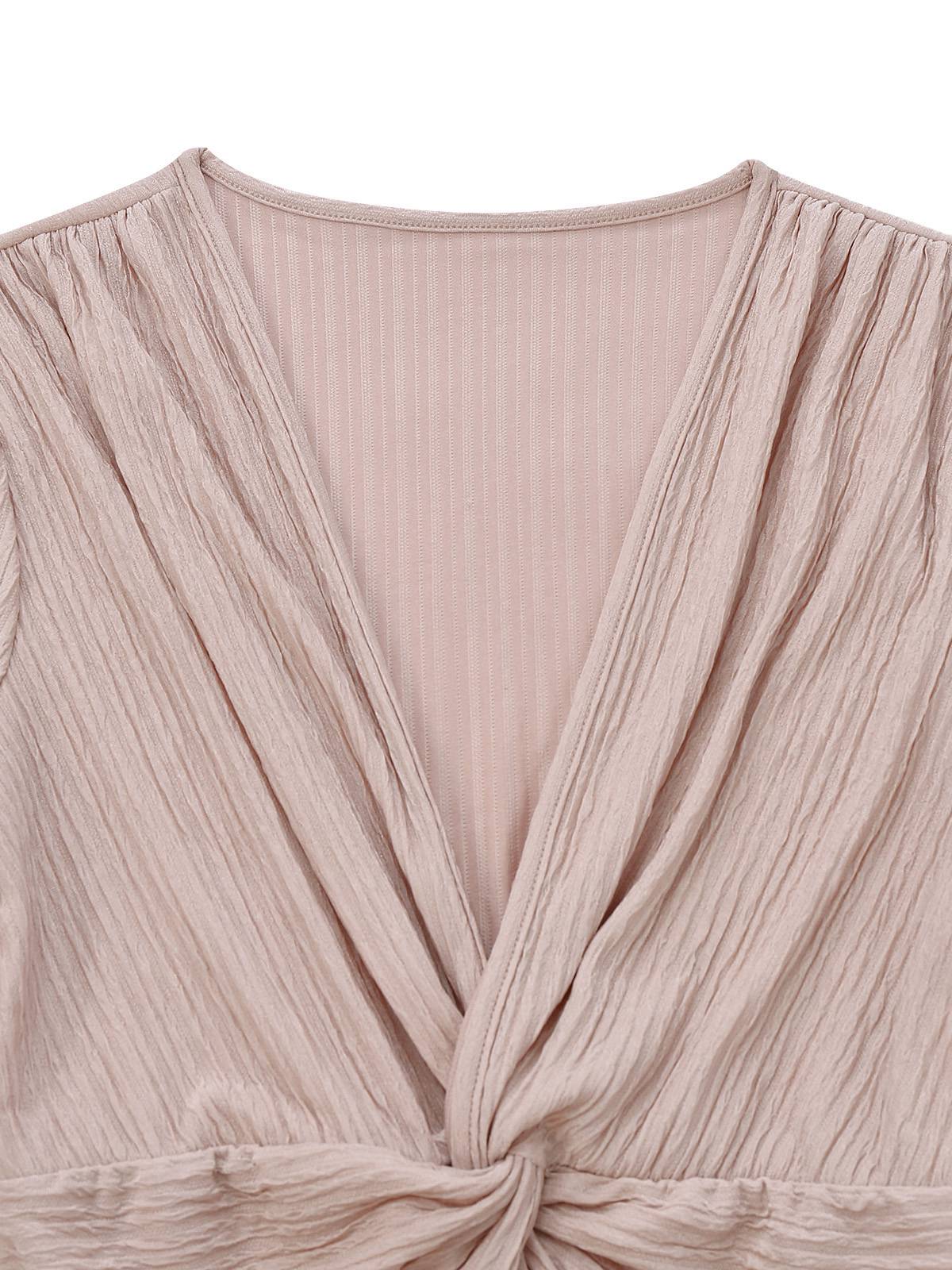 1970er Solide V-Ausschnitt Twist Langarm Jumpsuit - Image 4