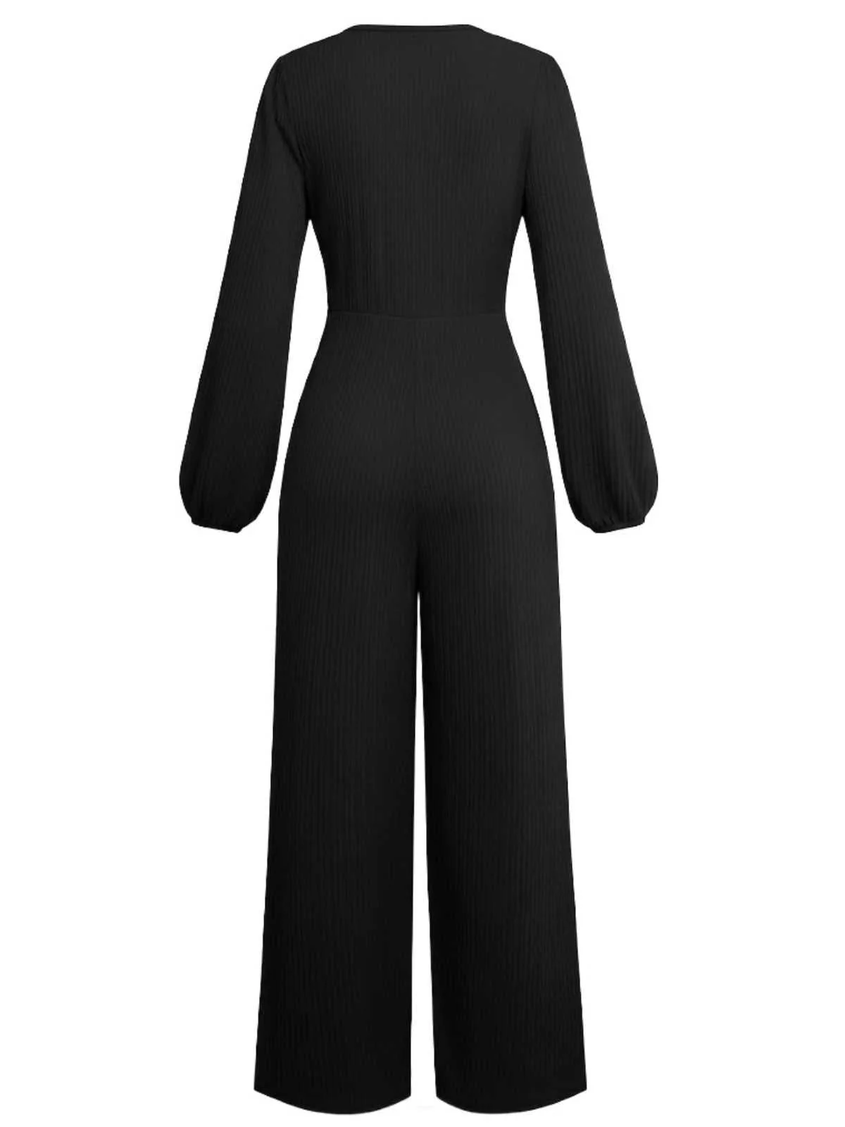 1970er Solide V-Ausschnitt Twist Langarm Jumpsuit - Image 9