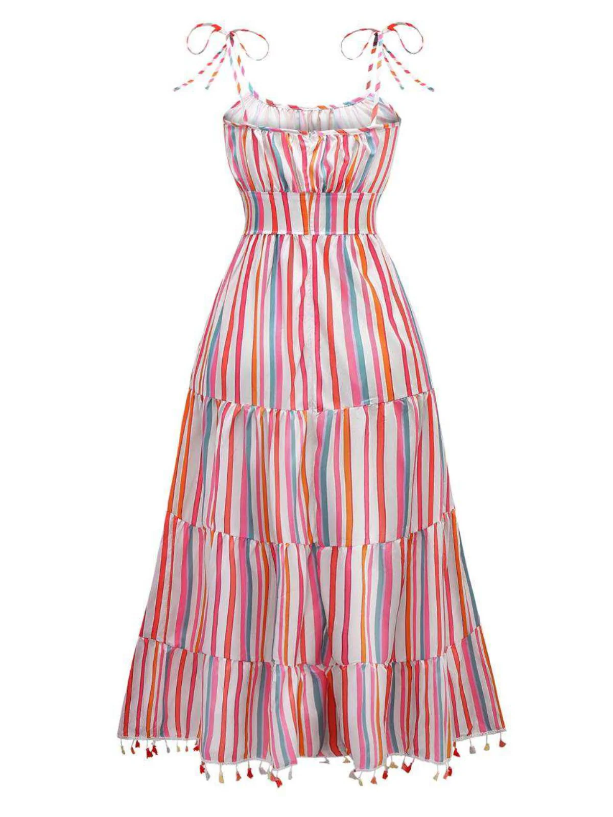 1970er Spaghetti Träger Regenbogen Streifen Stufenkleid - Image 2