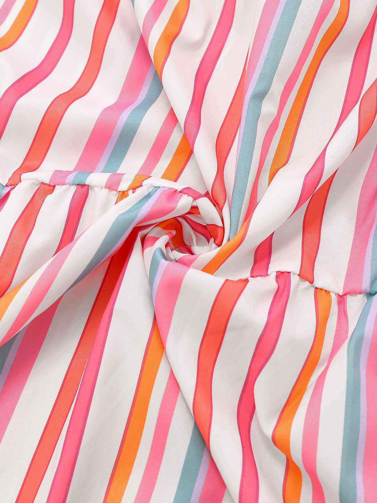 1970er Spaghetti Träger Regenbogen Streifen Stufenkleid - Image 3