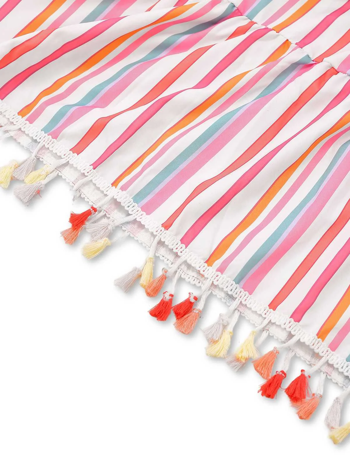 1970er Spaghetti Träger Regenbogen Streifen Stufenkleid - Image 4