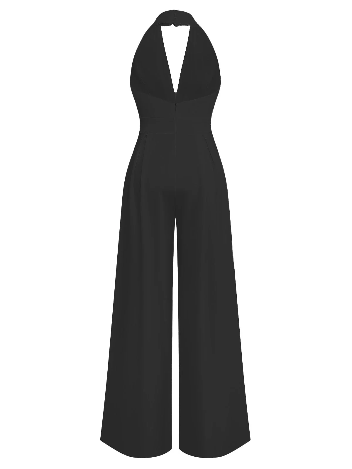 1970er Tief-V-Ausschnitt Solide Super Weitbein Jumpsuit - Image 2