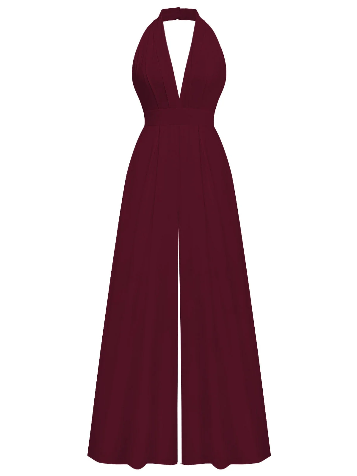 1970er Tief-V-Ausschnitt Solide Super Weitbein Jumpsuit - Image 3