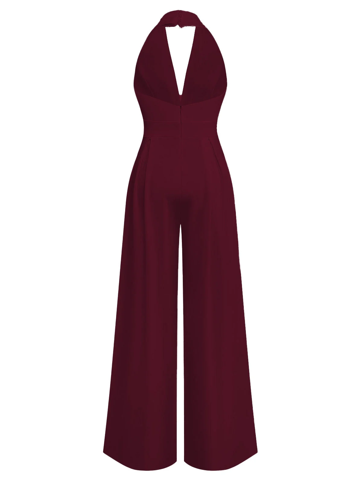 1970er Tief-V-Ausschnitt Solide Super Weitbein Jumpsuit - Image 4