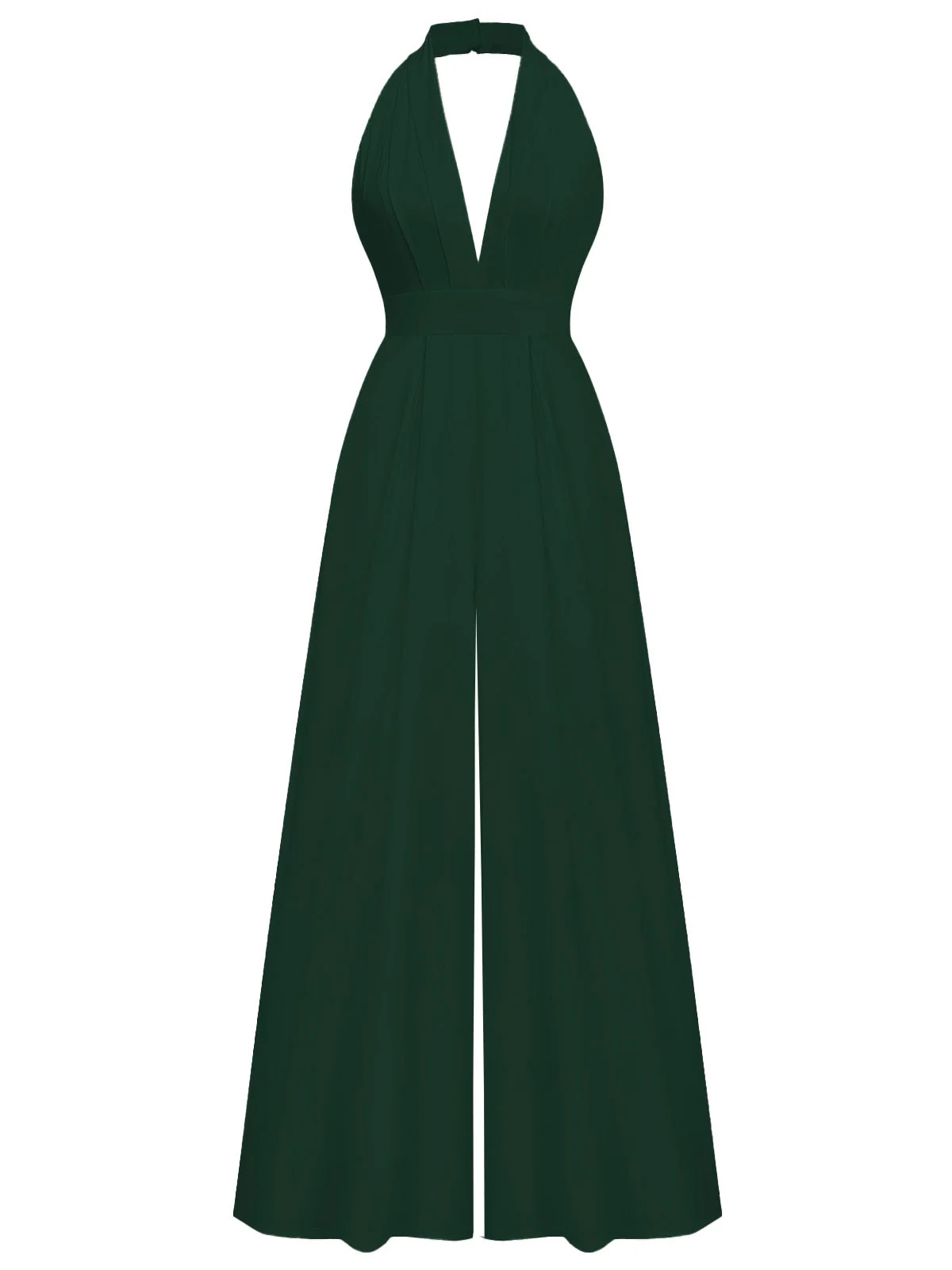1970er Tief-V-Ausschnitt Solide Super Weitbein Jumpsuit - Image 5