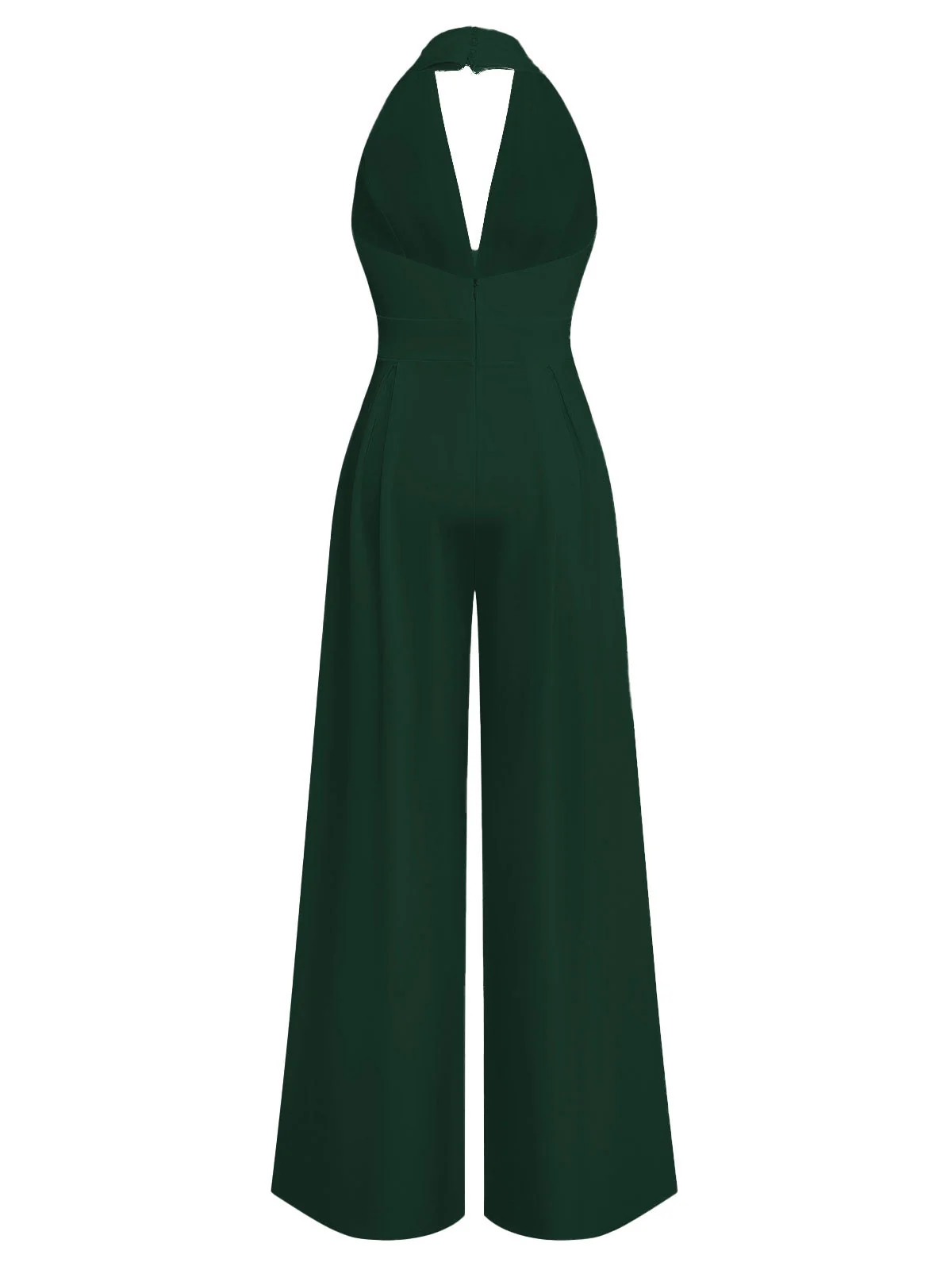 1970er Tief-V-Ausschnitt Solide Super Weitbein Jumpsuit - Image 6