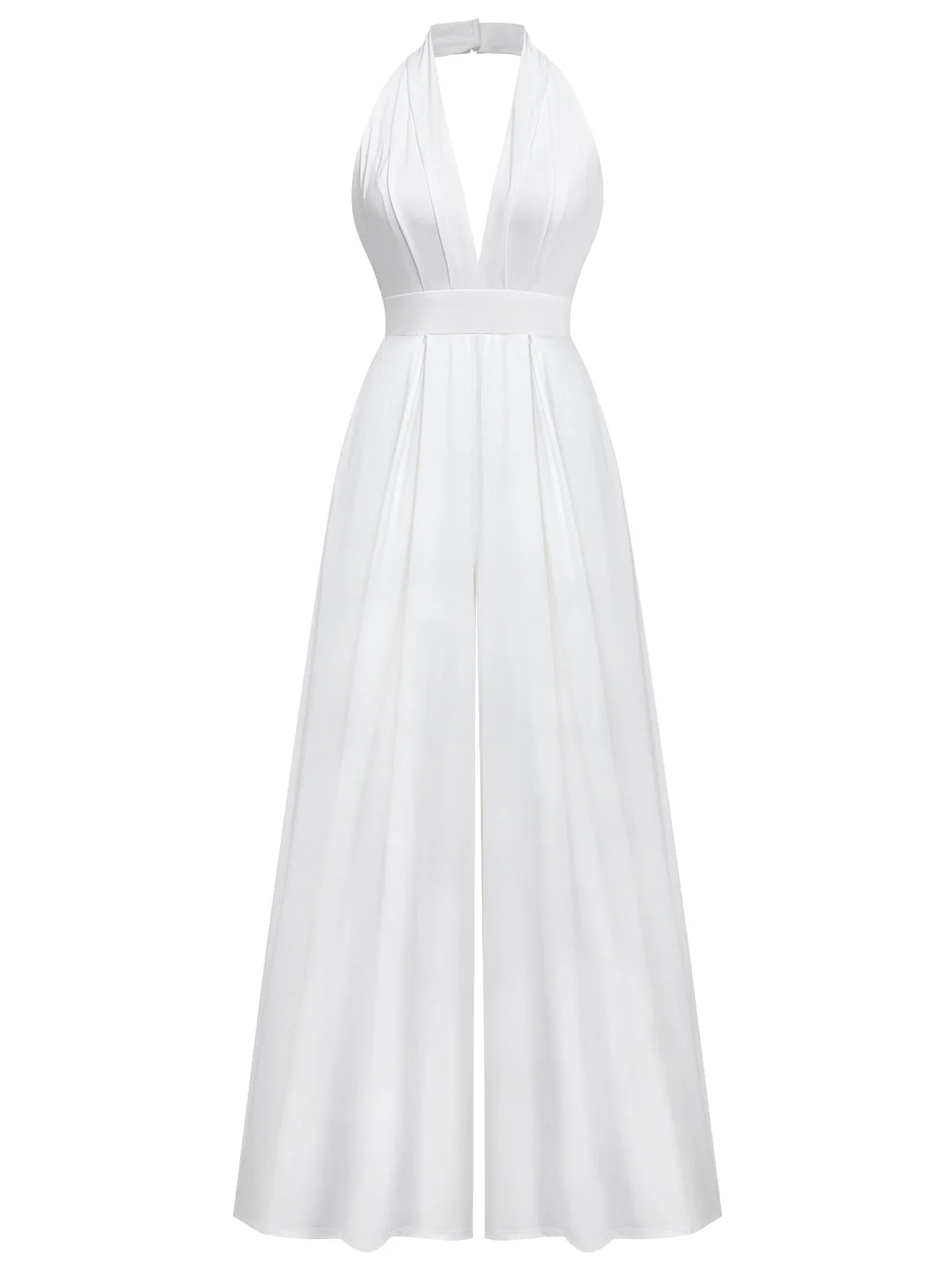 1970er Tief-V-Ausschnitt Solide Super Weitbein Jumpsuit - Image 7