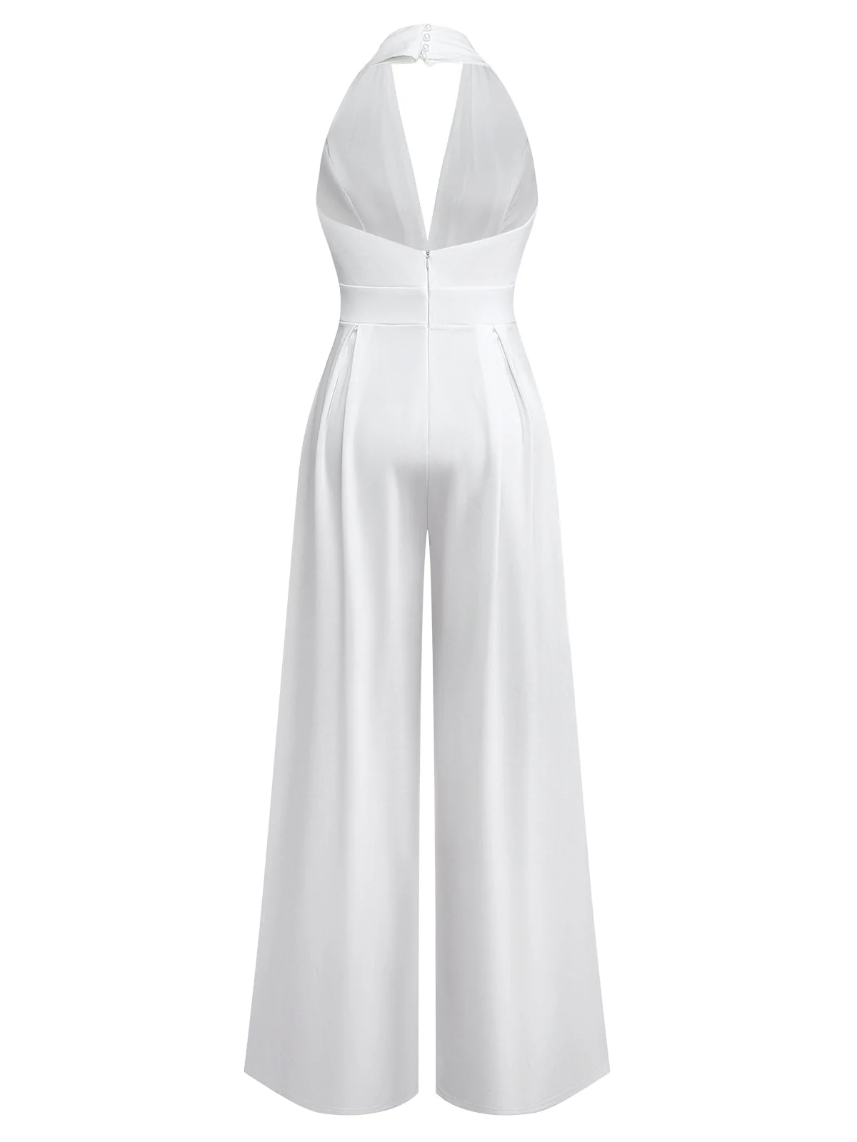 1970er Tief-V-Ausschnitt Solide Super Weitbein Jumpsuit - Image 8