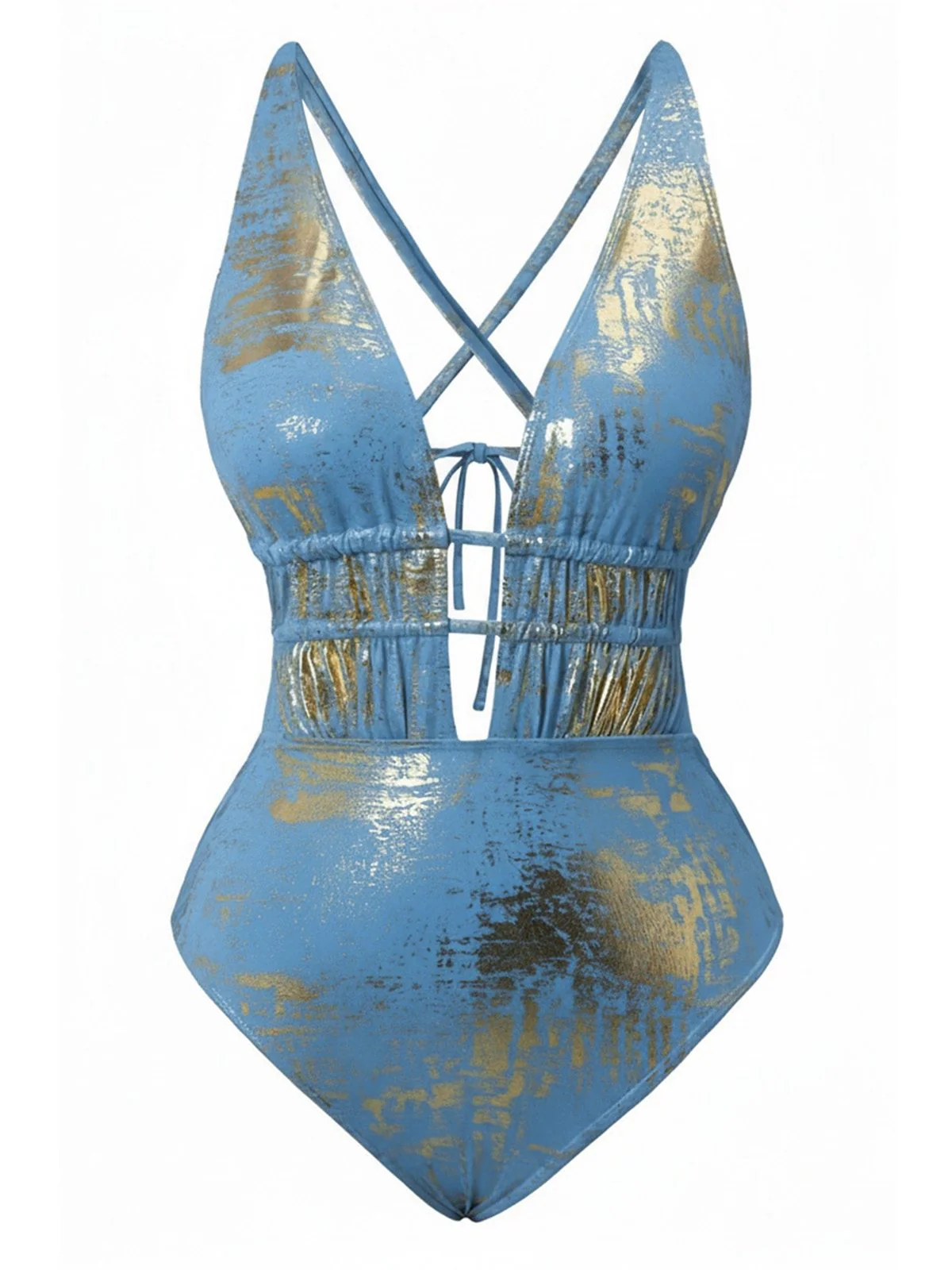 1970er Tiefer V Halter Distressed-Optik Strukturiert Badeanzug - Image 11