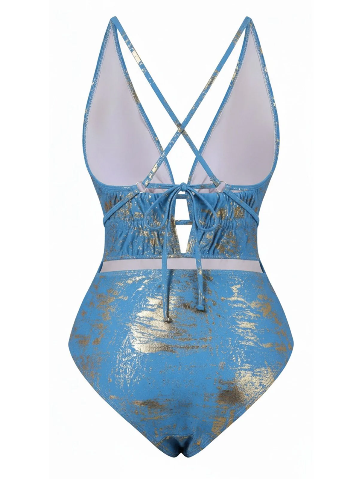 1970er Tiefer V Halter Distressed-Optik Strukturiert Badeanzug - Image 12