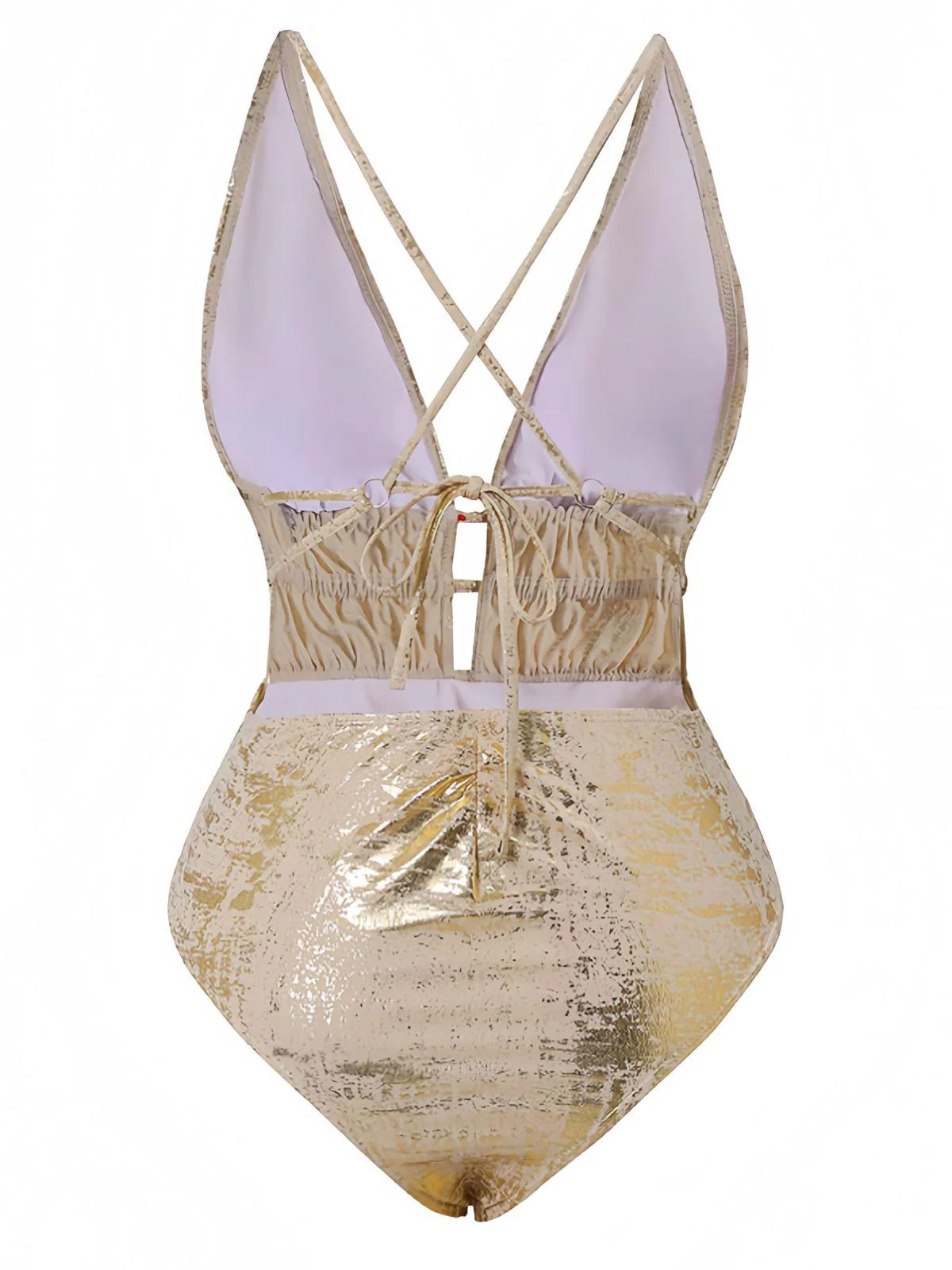 1970er Tiefer V Halter Distressed-Optik Strukturiert Badeanzug - Image 3