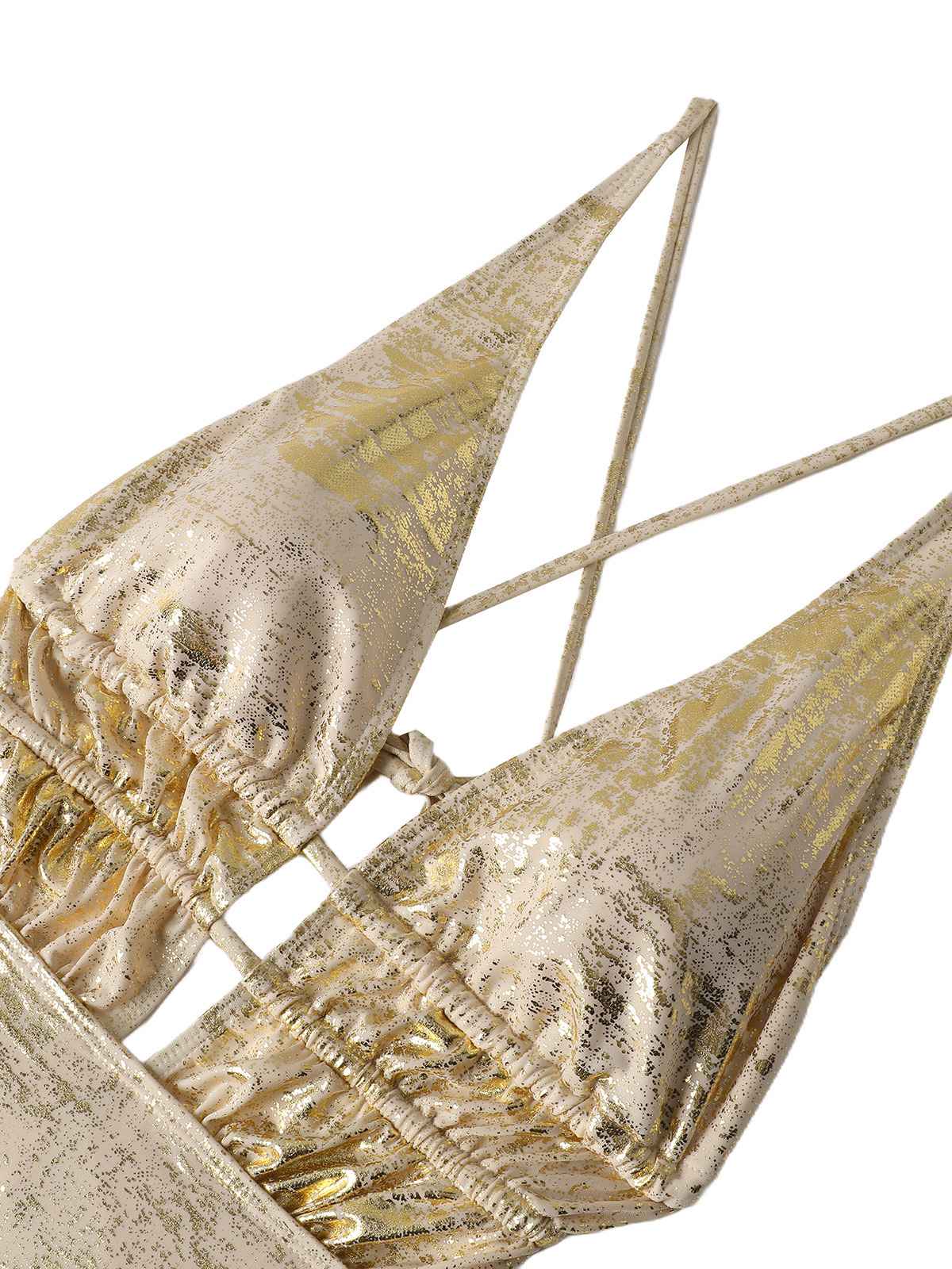 1970er Tiefer V Halter Distressed-Optik Strukturiert Badeanzug - Image 4
