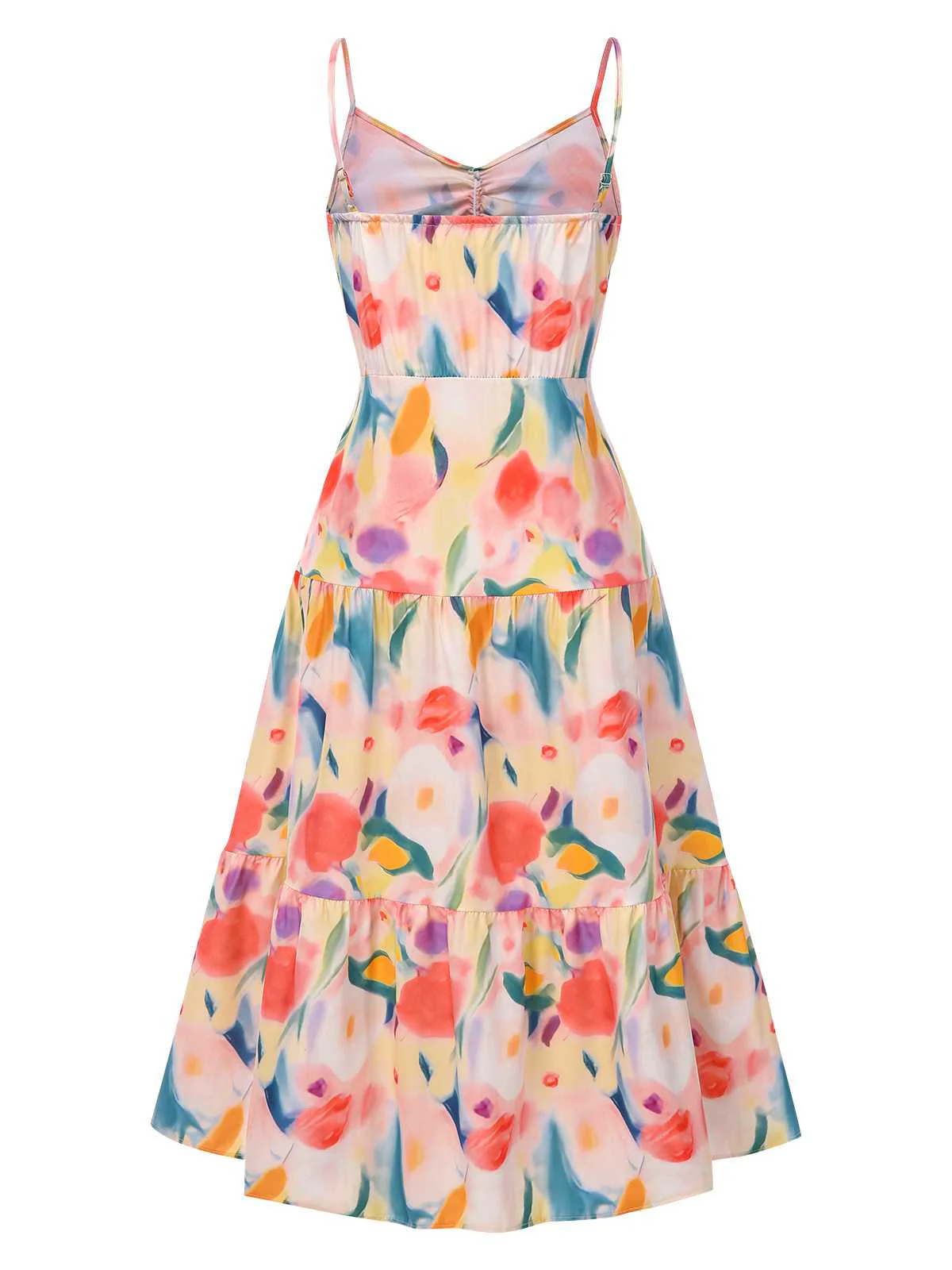 1970er Träger Aquarell Blumen Gerüschtes Stufen Kleid - Image 2