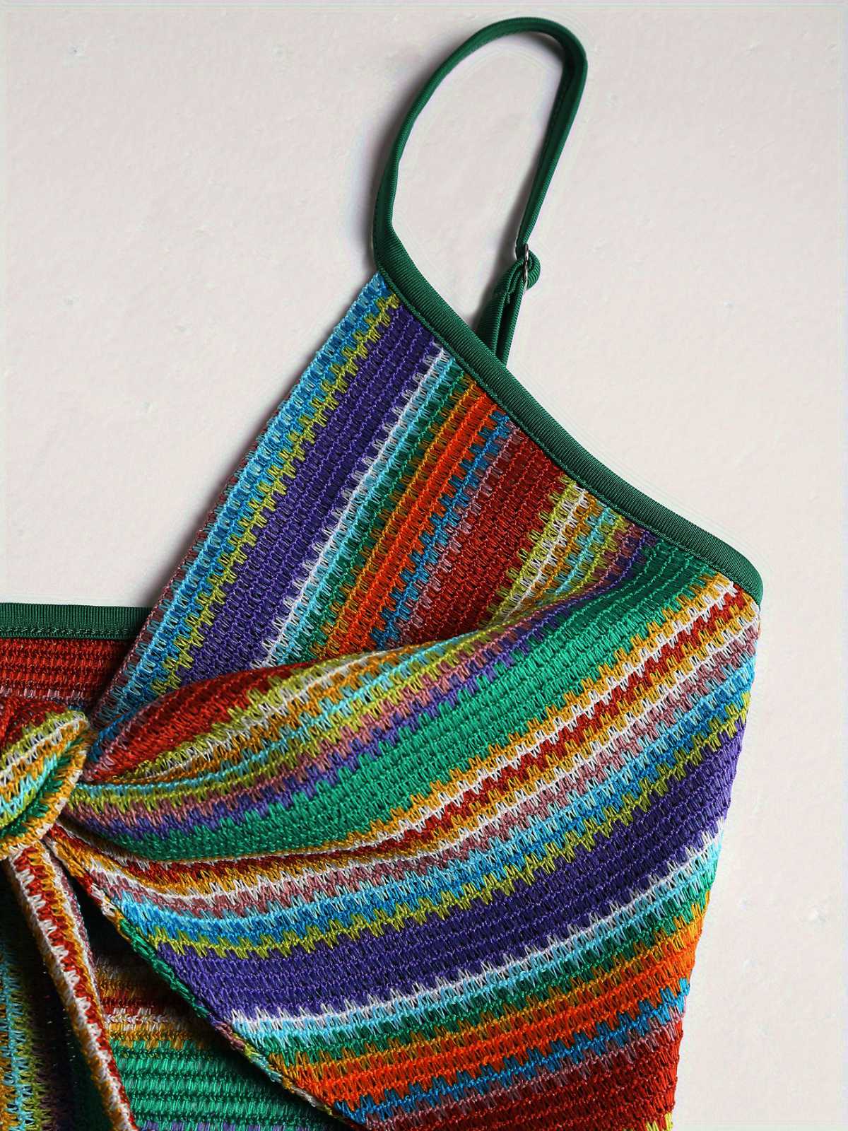 1970er Träger Bunt Streifen Binden Boho Kleid - Image 10