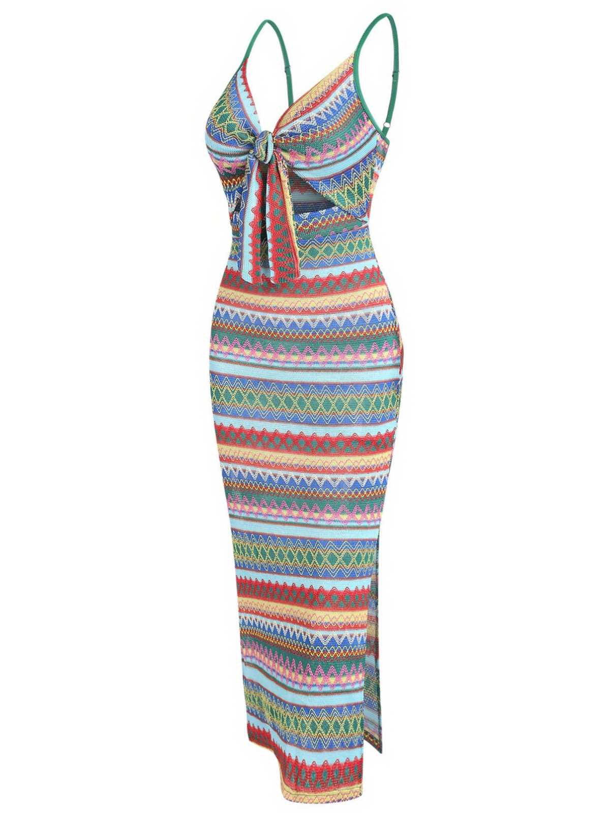 1970er Träger Bunt Streifen Binden Boho Kleid - Image 2