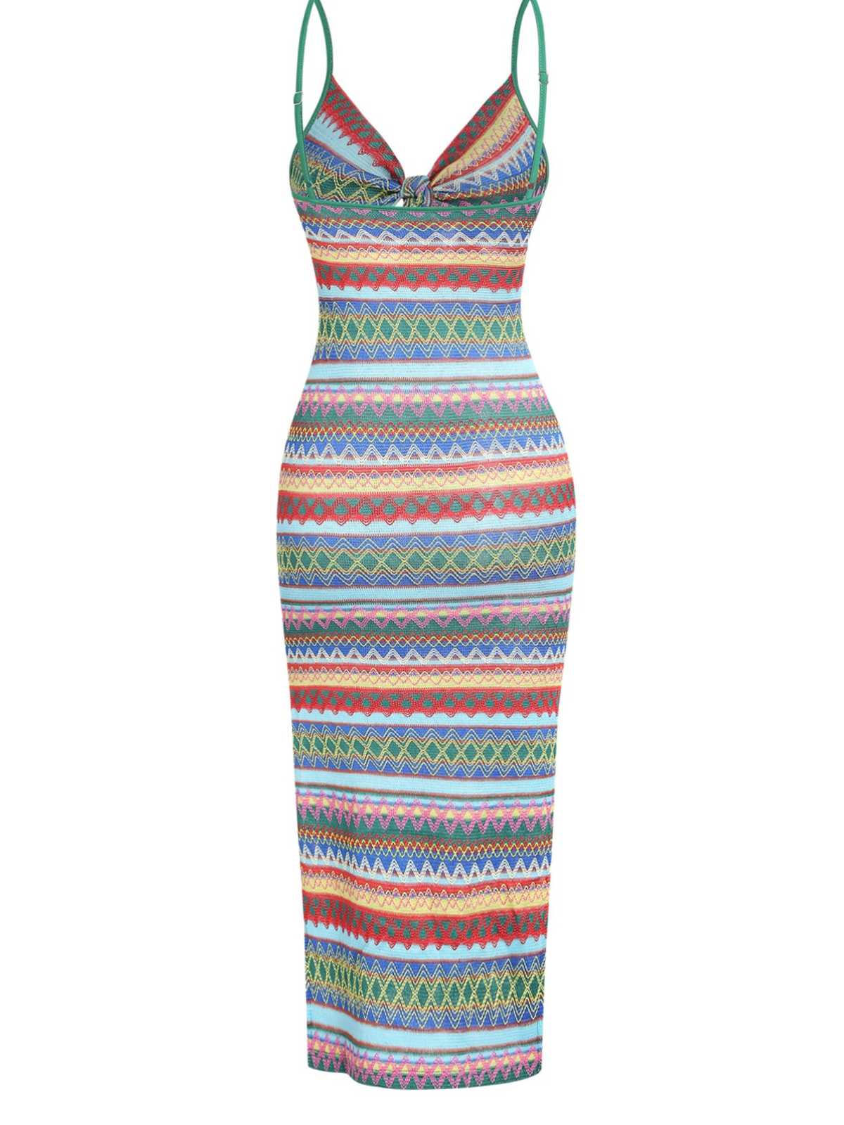 1970er Träger Bunt Streifen Binden Boho Kleid - Image 3