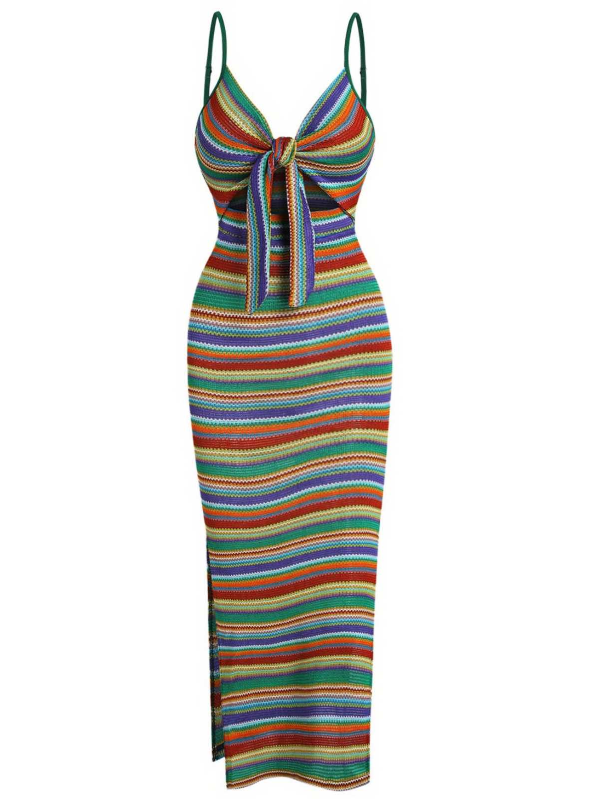 1970er Träger Bunt Streifen Binden Boho Kleid - Image 4