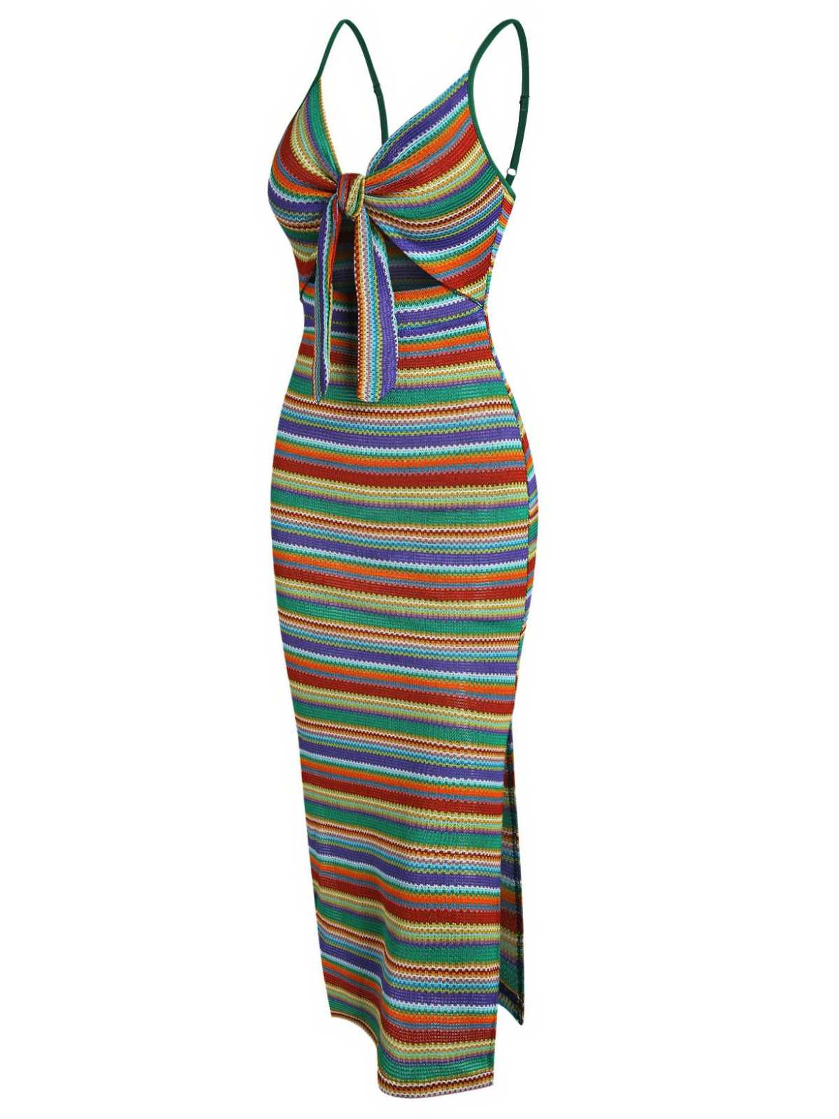 1970er Träger Bunt Streifen Binden Boho Kleid - Image 5