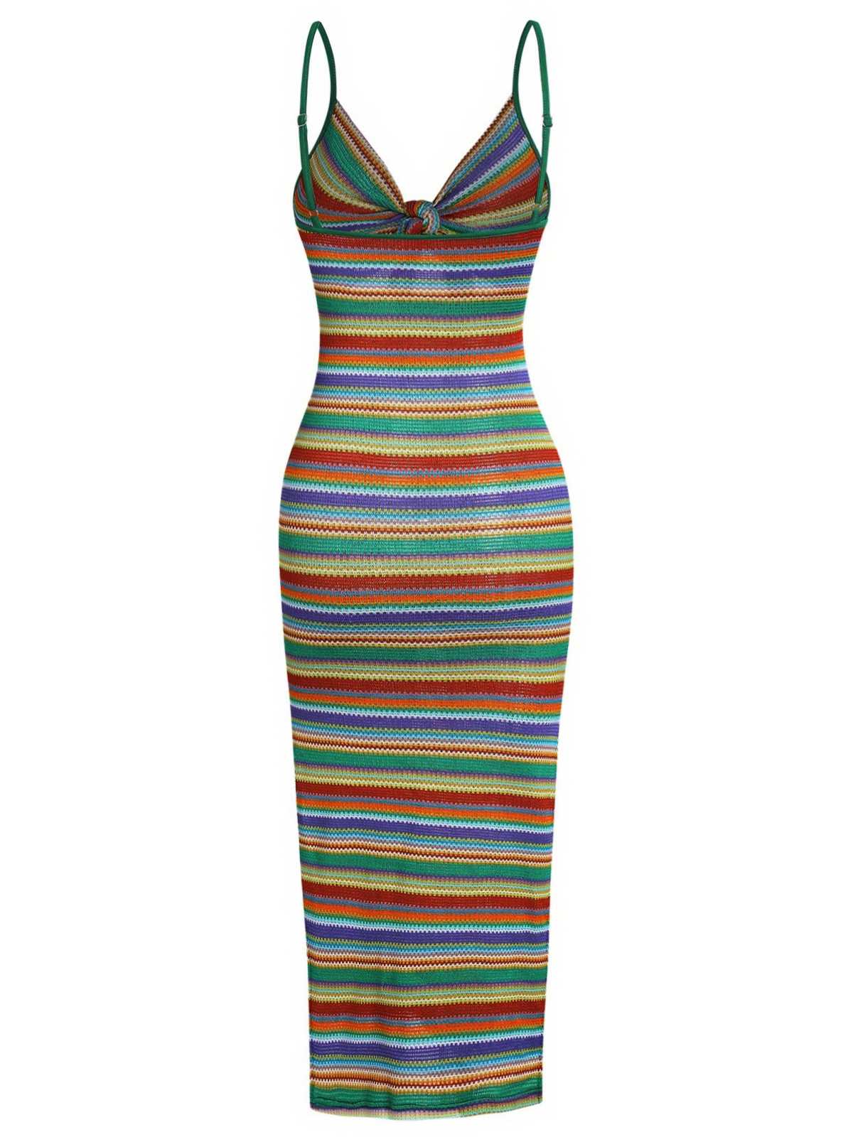 1970er Träger Bunt Streifen Binden Boho Kleid - Image 6