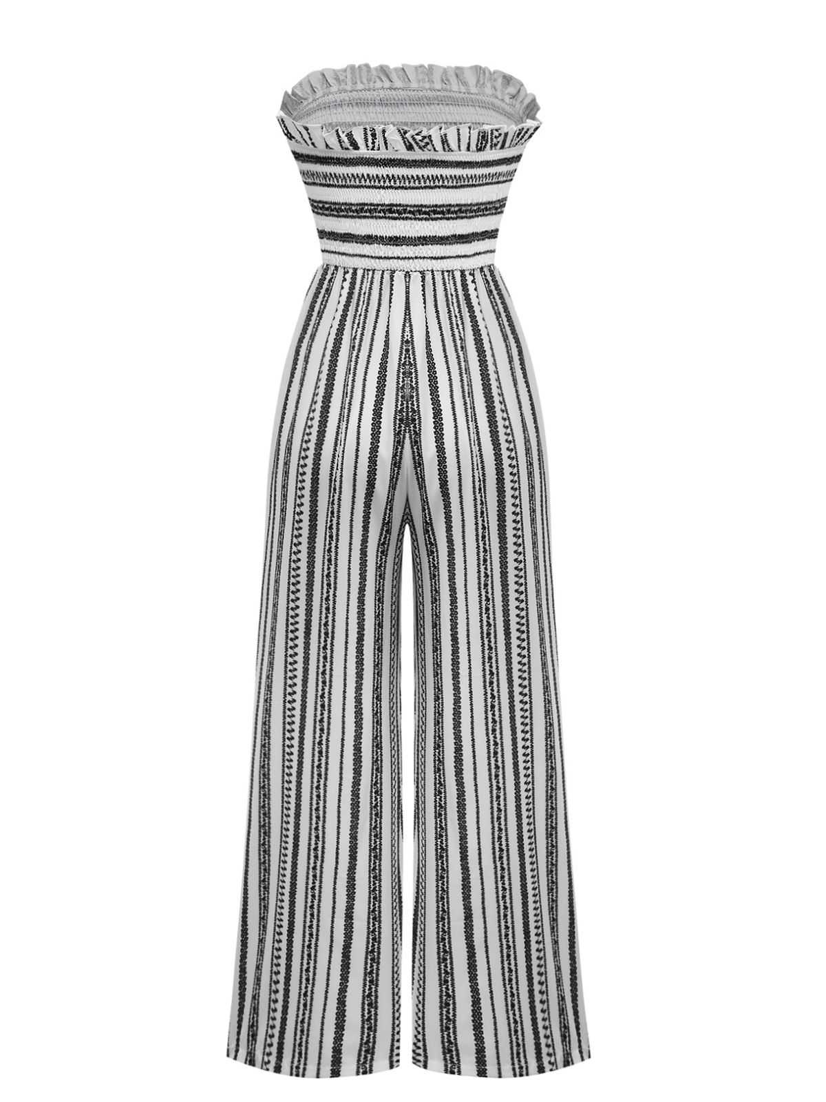 1970er Trägerlos Boho Streifen Weites Bein Jumpsuit - Image 2
