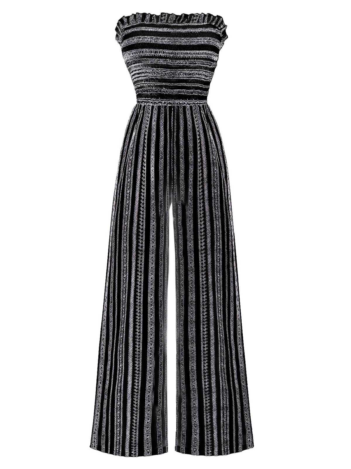 1970er Trägerlos Boho Streifen Weites Bein Jumpsuit - Image 6