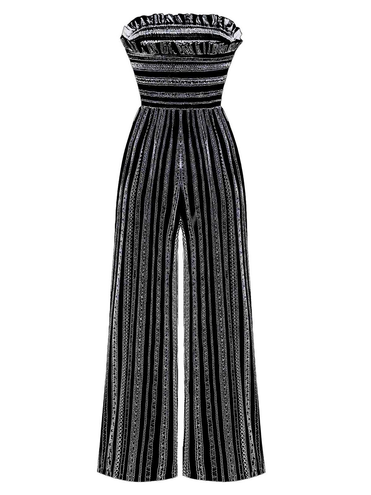 1970er Trägerlos Boho Streifen Weites Bein Jumpsuit - Image 7