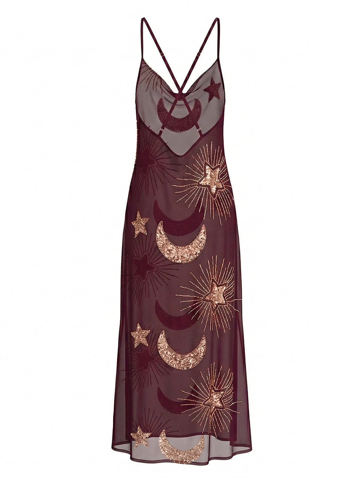 1970er Transparent Celestial Bestickt Pailletten Maxi Cover-Up Kleid - Image 5