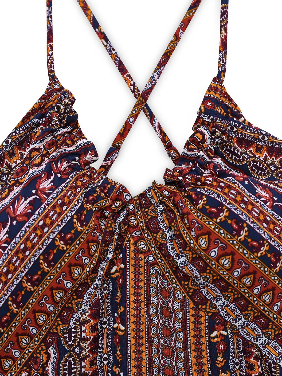 1970er Unregelmäßiger Druck Rückenfrei Boho Kleid - Image 7