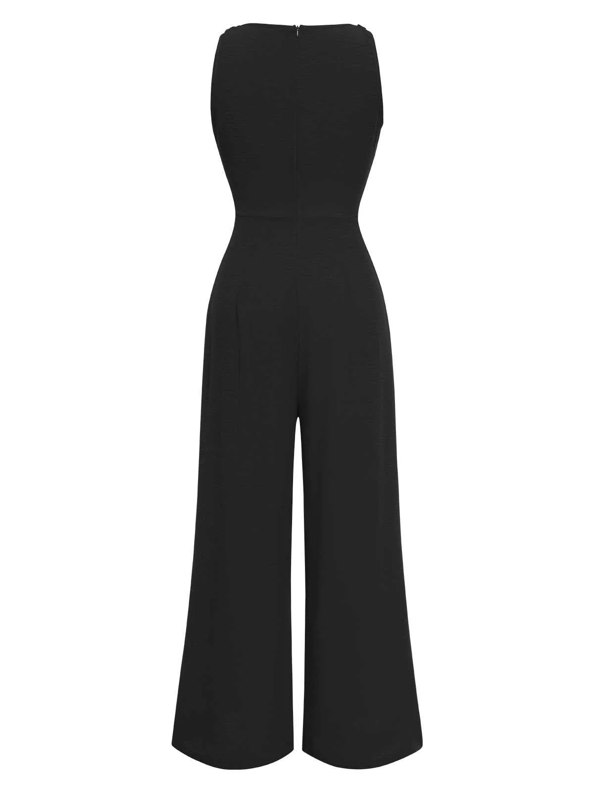 1970er V-Ausschnitt Bindeband-Vorne Solide Jumpsuit - Image 2