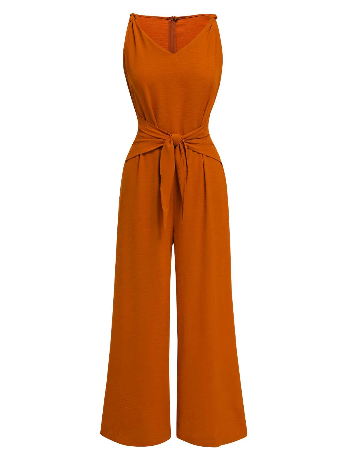 1970er V-Ausschnitt Bindeband-Vorne Solide Jumpsuit - Image 5