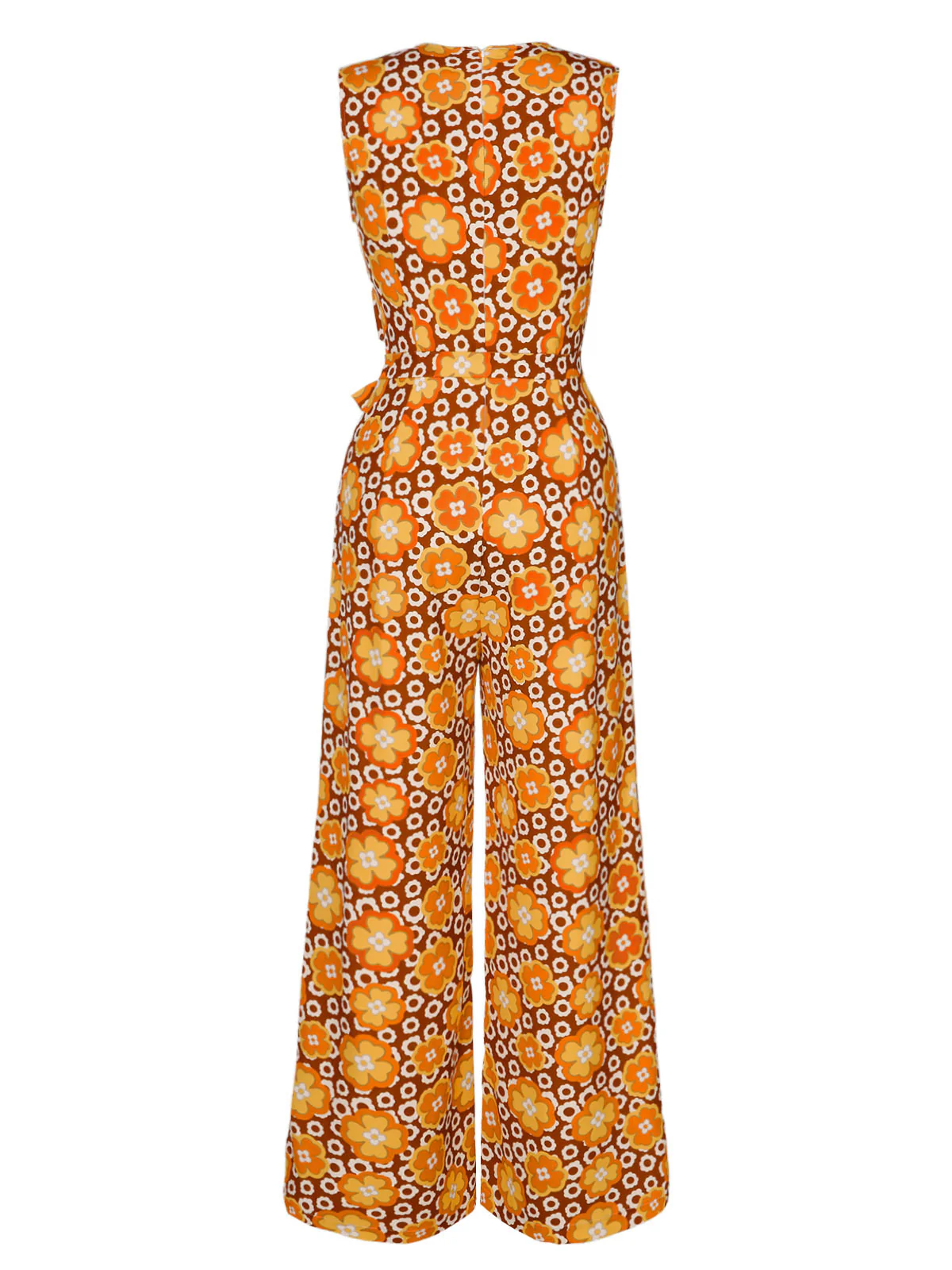 1970er V-Ausschnitt Blumen Ärmellos Jumpsuit - Image 4