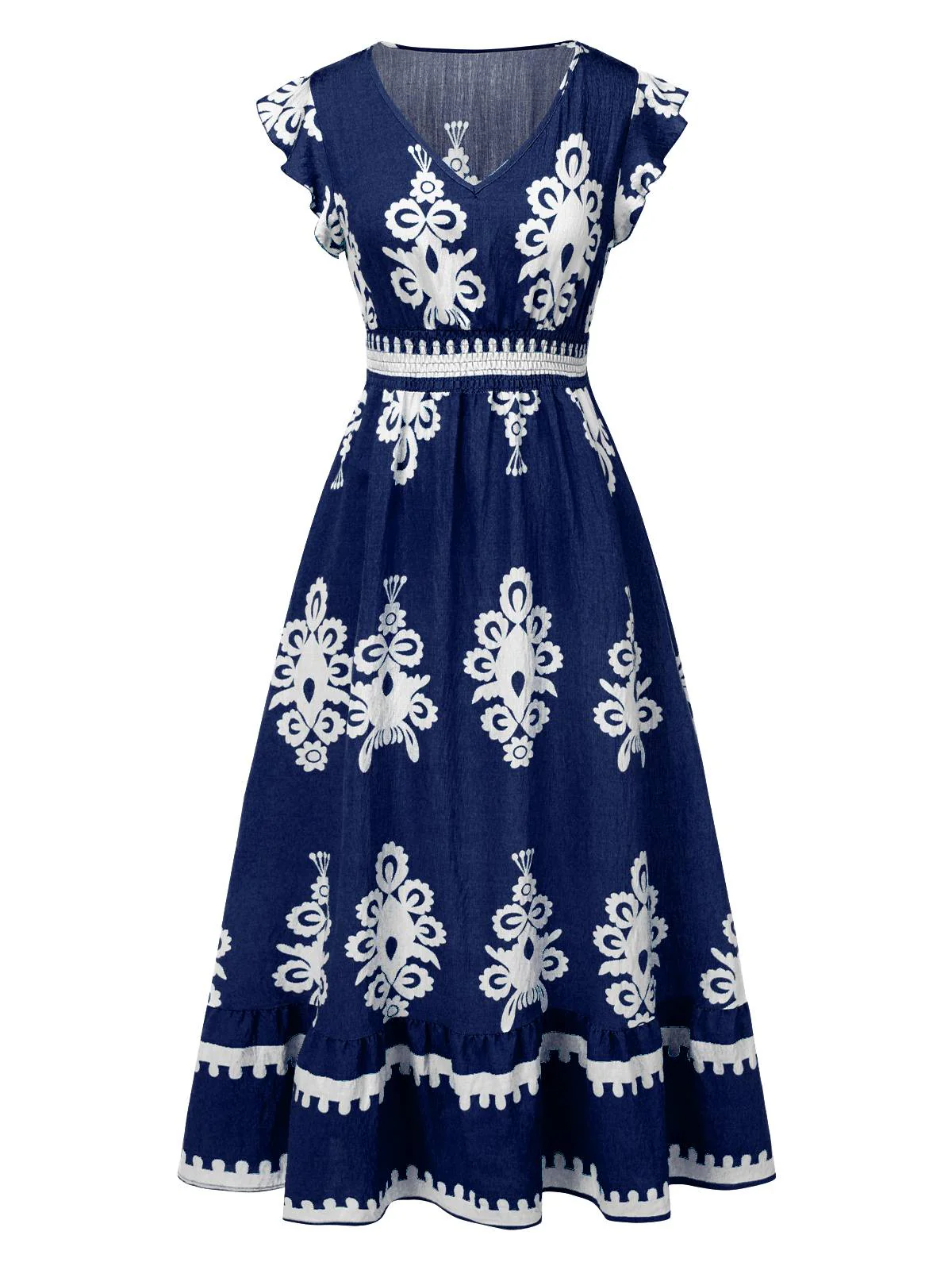 1970er V-Ausschnitt Stammesmuster Boho Kleid - Image 5