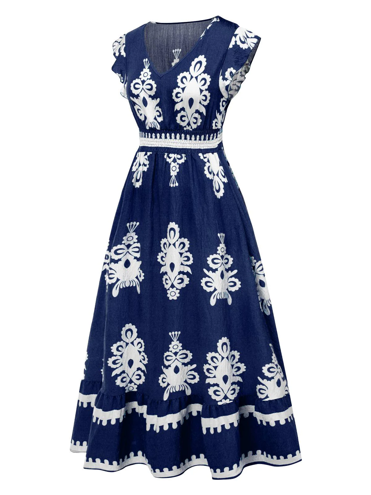 1970er V-Ausschnitt Stammesmuster Boho Kleid - Image 6