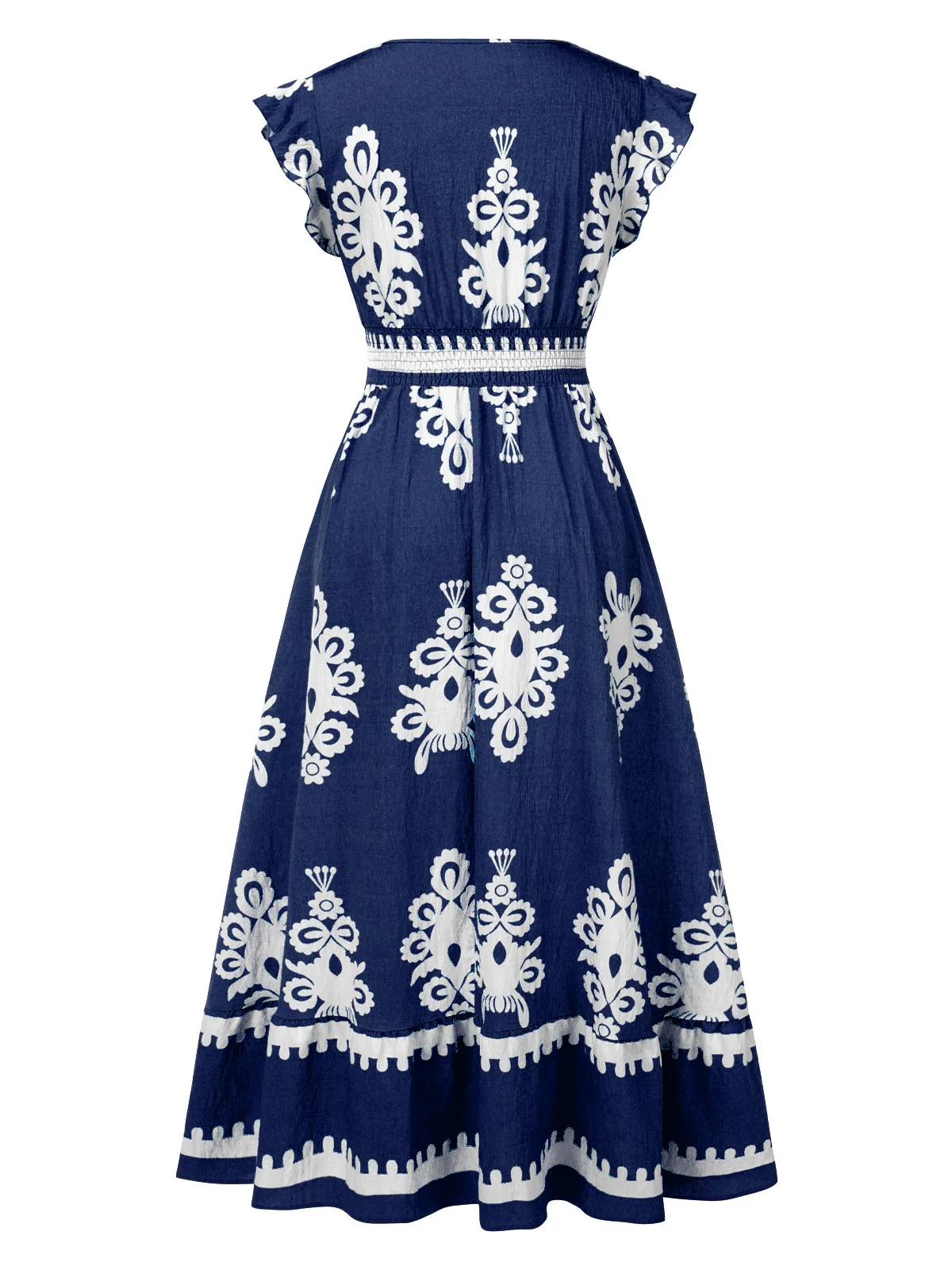 1970er V-Ausschnitt Stammesmuster Boho Kleid - Image 7