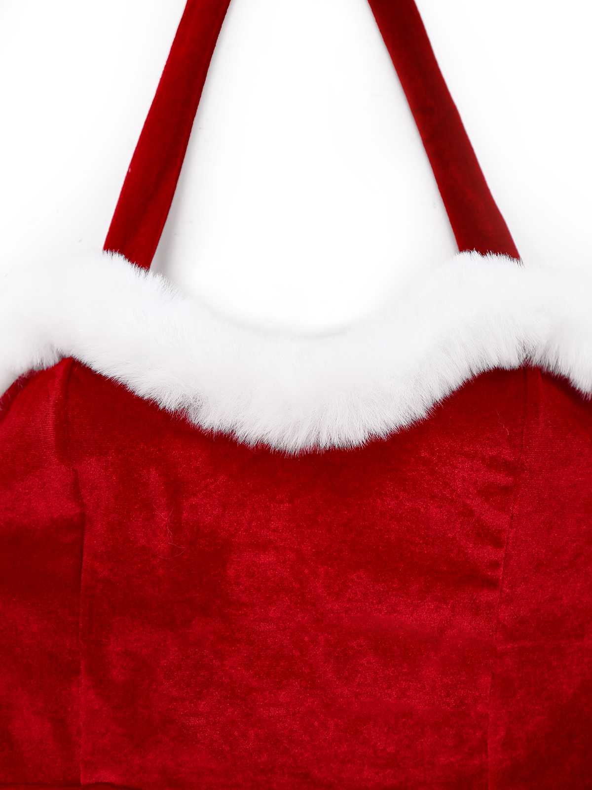 1970er Weihnachten Samt Faux Fur Trim Halter Romper Set - Image 5