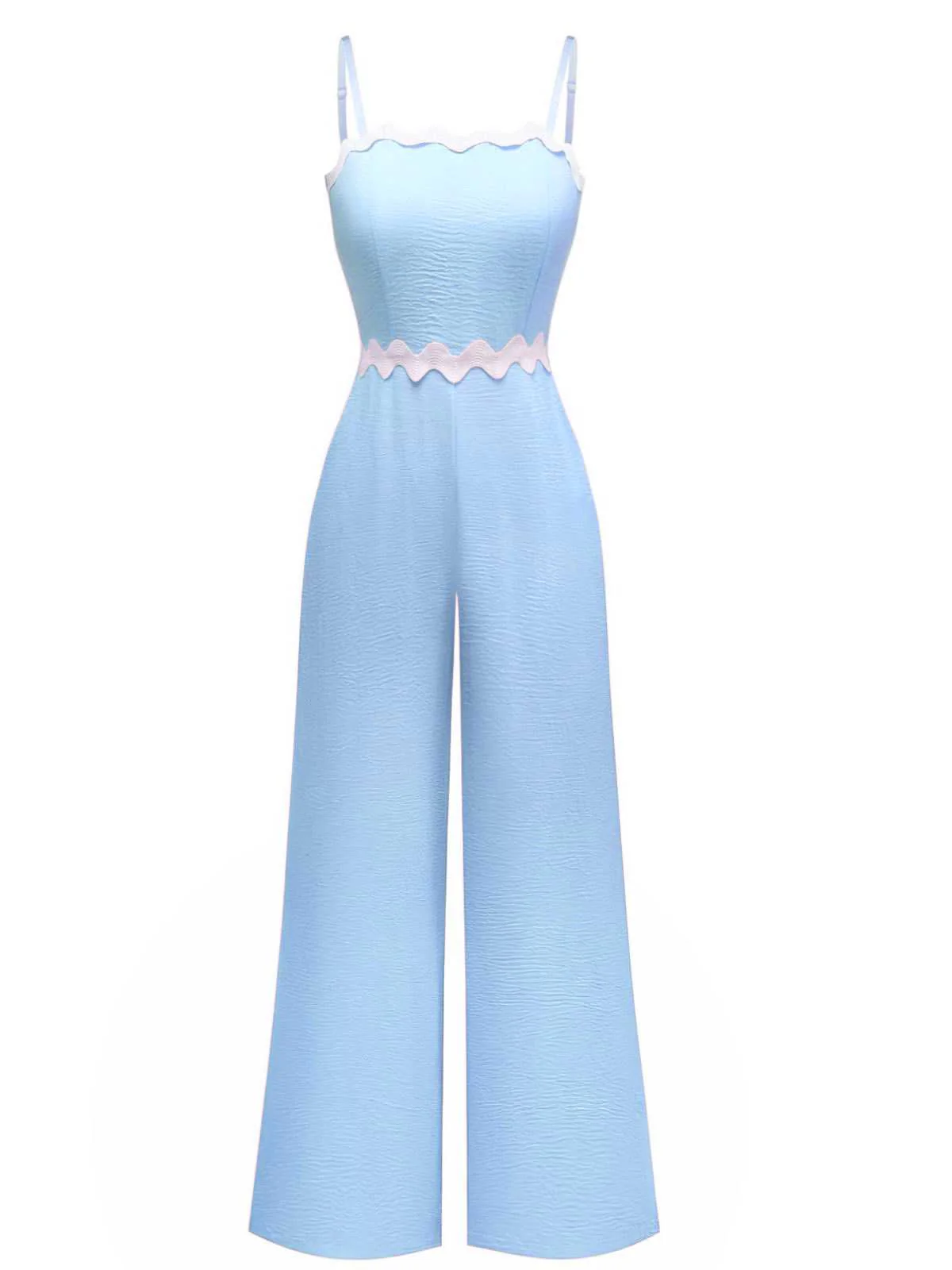 1970er Welle-Trimmen Spaghetti Träger Weites Bein Jumpsuit - Image 6