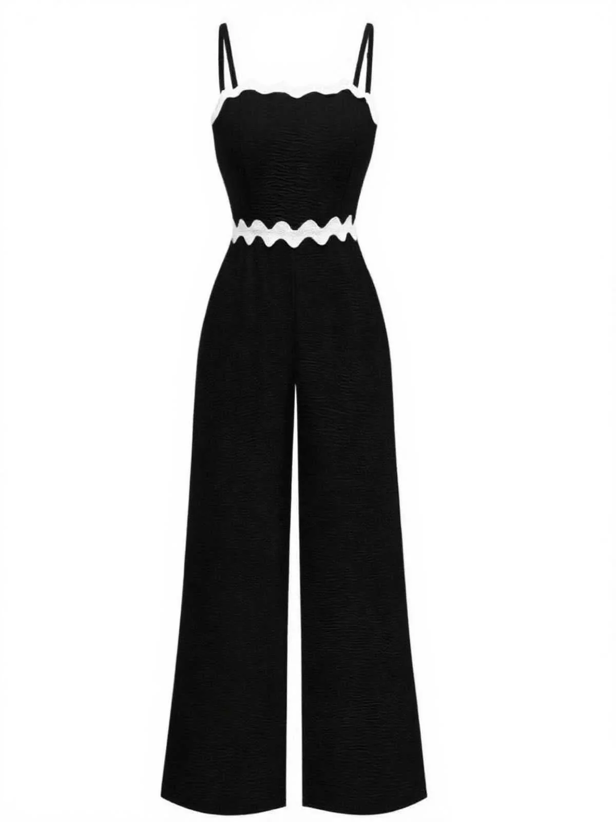 1970er Welle-Trimmen Spaghetti Träger Weites Bein Jumpsuit - Image 8