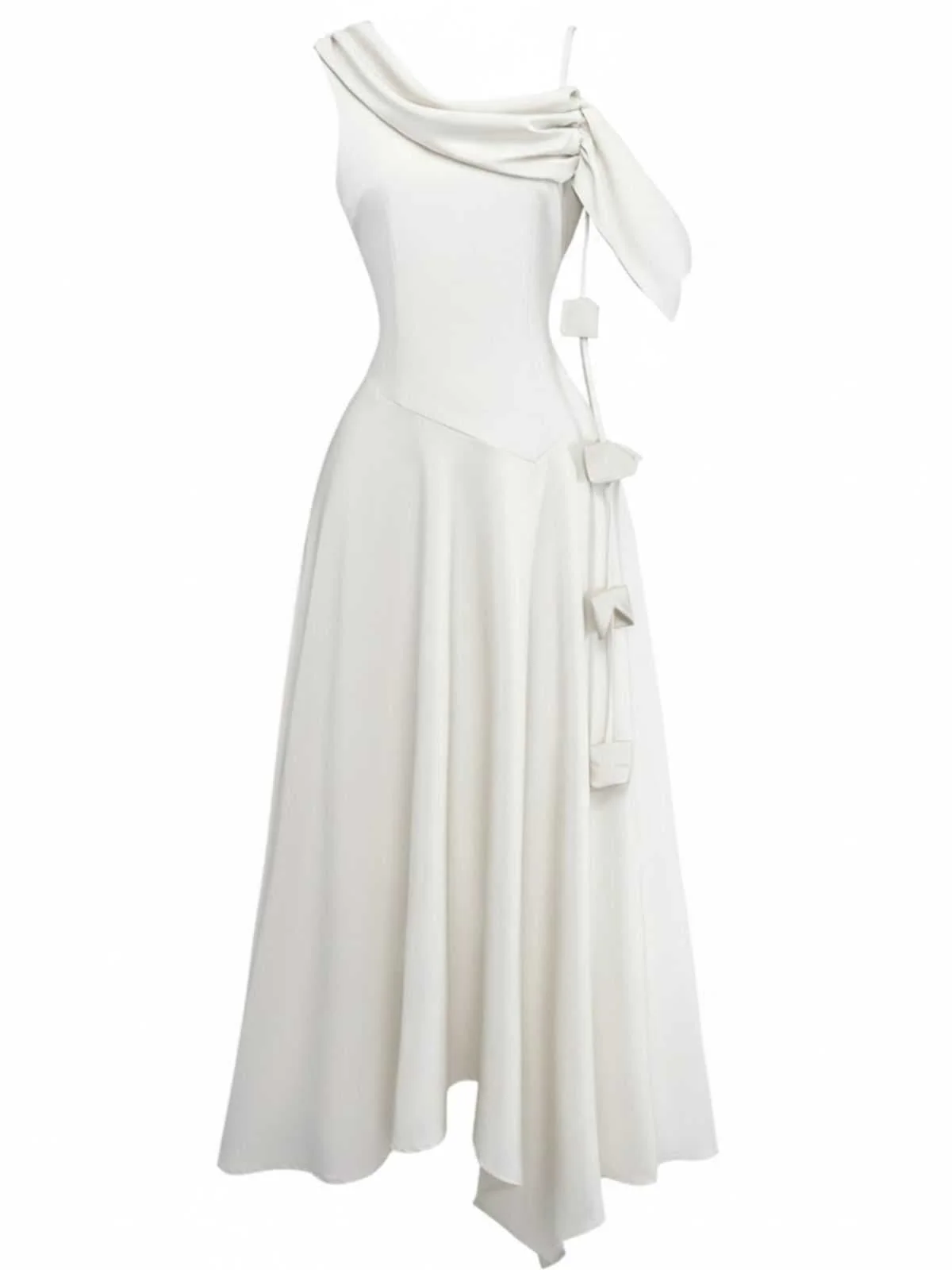 1980er Asymmetrisch Eine Schulter Drapiert Midi Kleid - Image 8