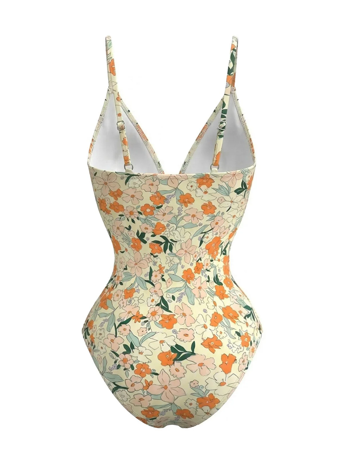 [Vorverkauf] 1980er Blumen V-Ausschnitt Gerafft Einteiliger Badeanzug - Image 3