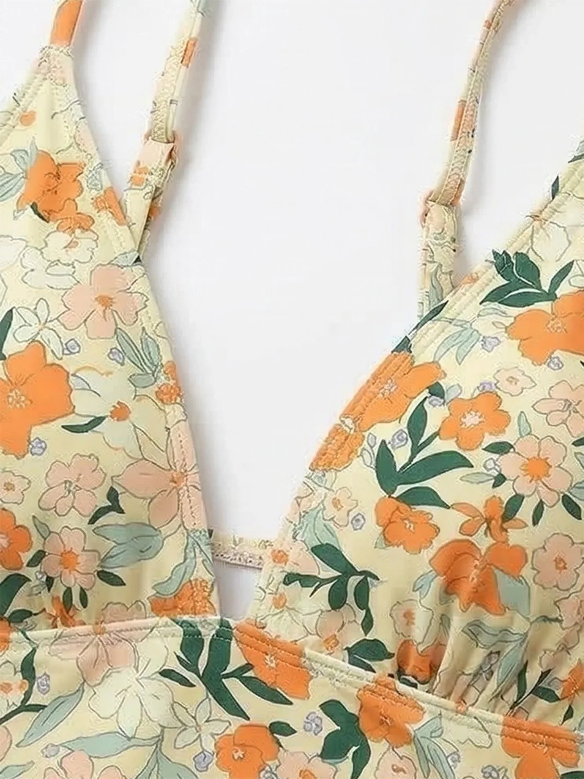 [Vorverkauf] 1980er Blumen V-Ausschnitt Gerafft Einteiliger Badeanzug - Image 4