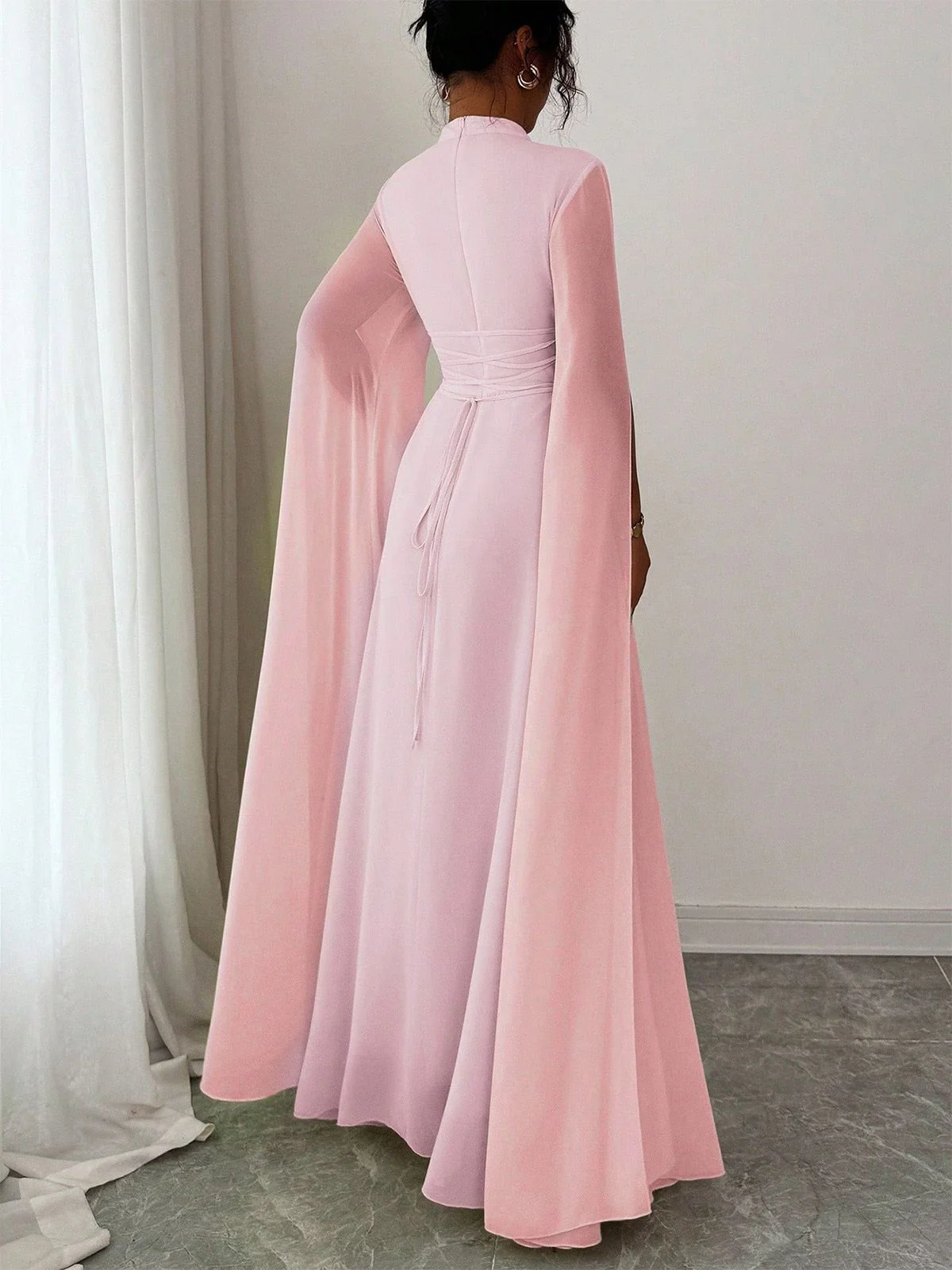 1980er Cape Ärmel Rücken Bindung Maxi Kleid - Image 3