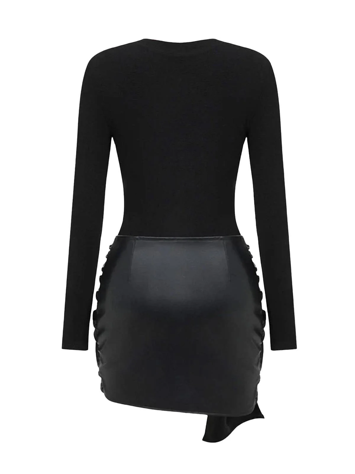 1980er Faux Leder Bogen Langarm Kleid - Image 2