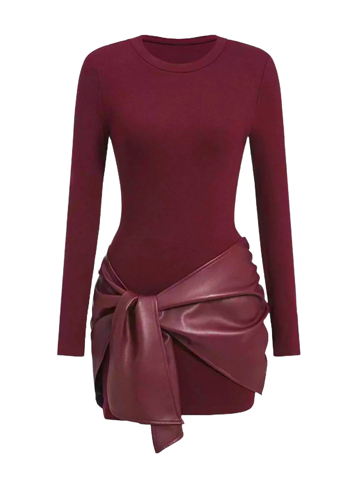 1980er Faux Leder Bogen Langarm Kleid - Image 5